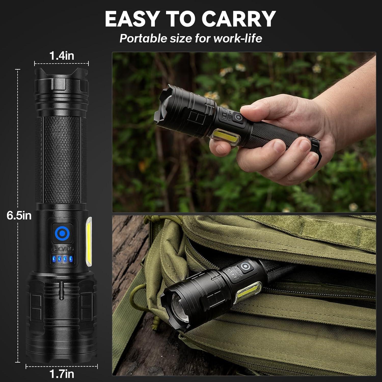 Linterna Recargable ALSTU 99,000 Lúmenes - 2 Paquete LED 7 Modos