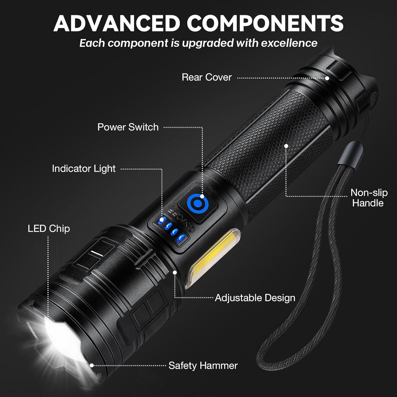 Linterna Recargable ALSTU 99,000 Lúmenes - 2 Paquete LED 7 Modos