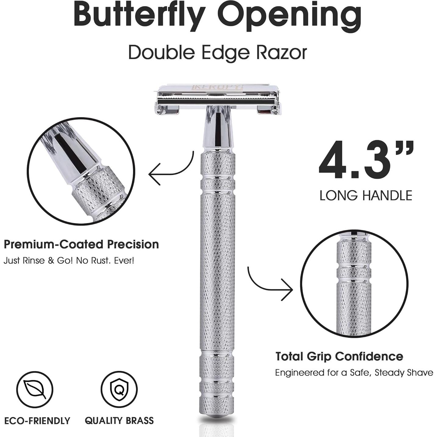 Razor de Seguridad Mariposa Keropy - Acero Inoxidable, 10 Cuchillas