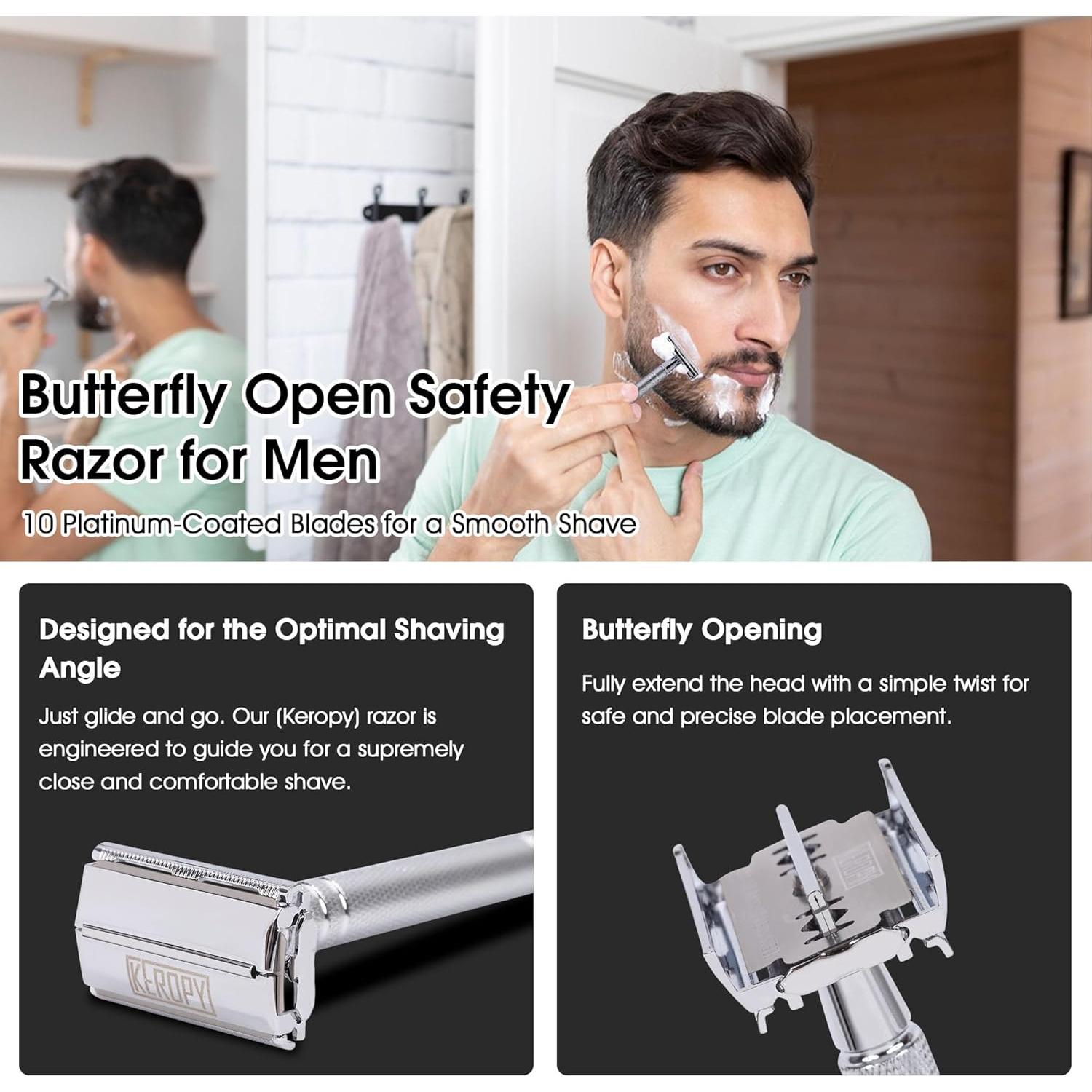 Razor de Seguridad Mariposa Keropy - Acero Inoxidable, 10 Cuchillas