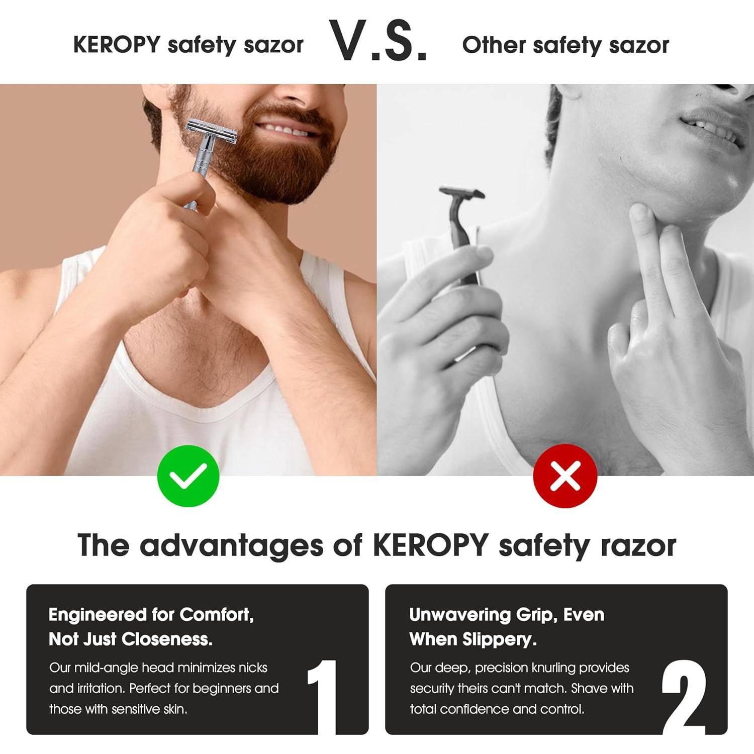 Razor de Seguridad Mariposa Keropy - Acero Inoxidable, 10 Cuchillas
