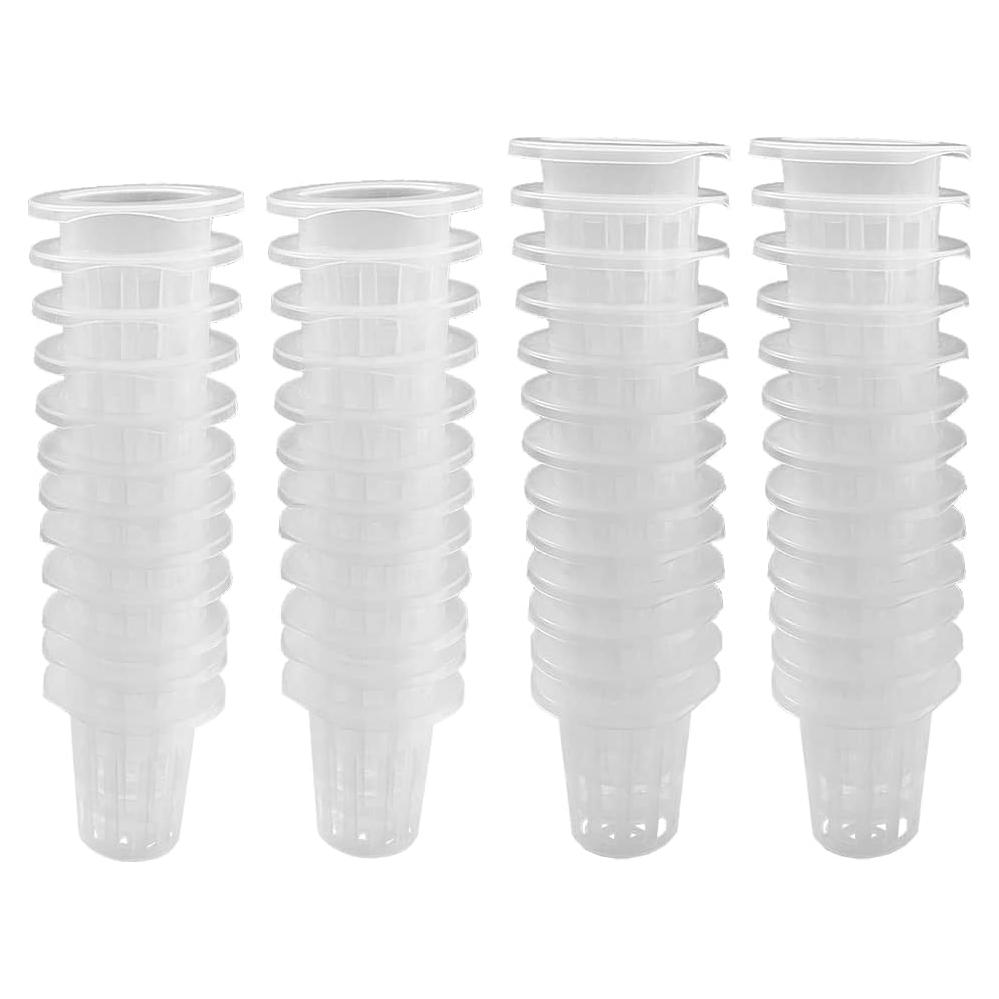 50 Pack 1.77" Garden Net Pots Cups, Slotted Mesh Pot Baskets Seed Growing Media Hydroponics System Supplies for Aquaponics/Orchids/Rockwool Cubes, Heavy Duty Round Wide Rim Design (White)