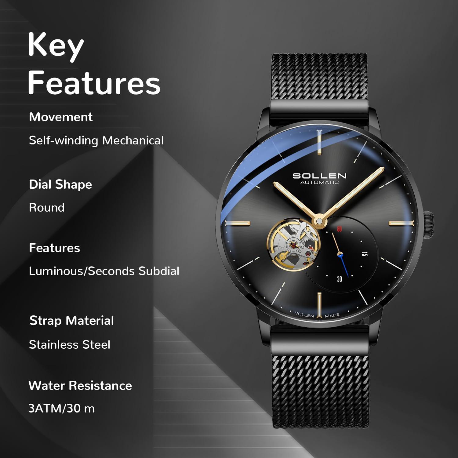 Reloj Automático SOLLEN KY305X para Hombres, 42mm, Luminiscente