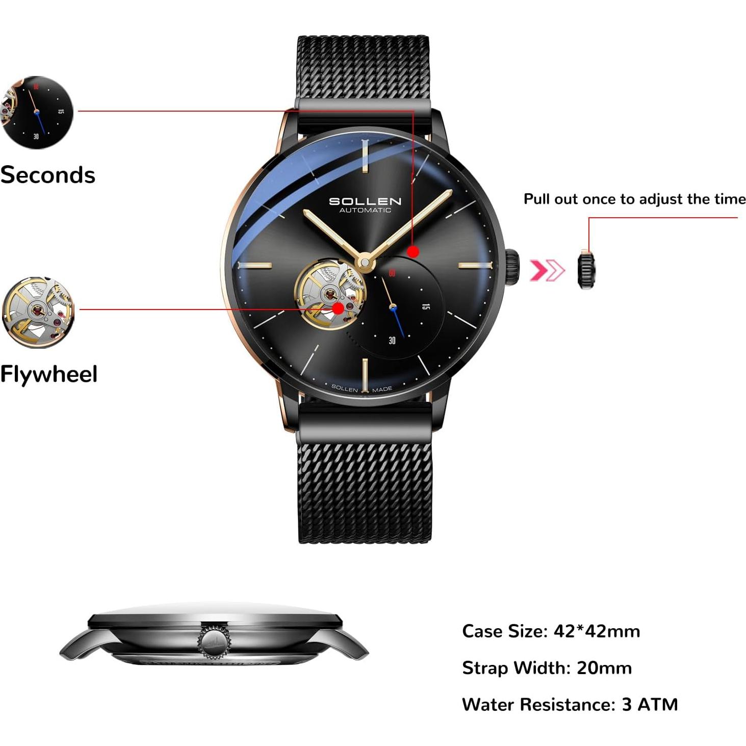 Reloj Automático SOLLEN KY305X para Hombres, 42mm, Luminiscente