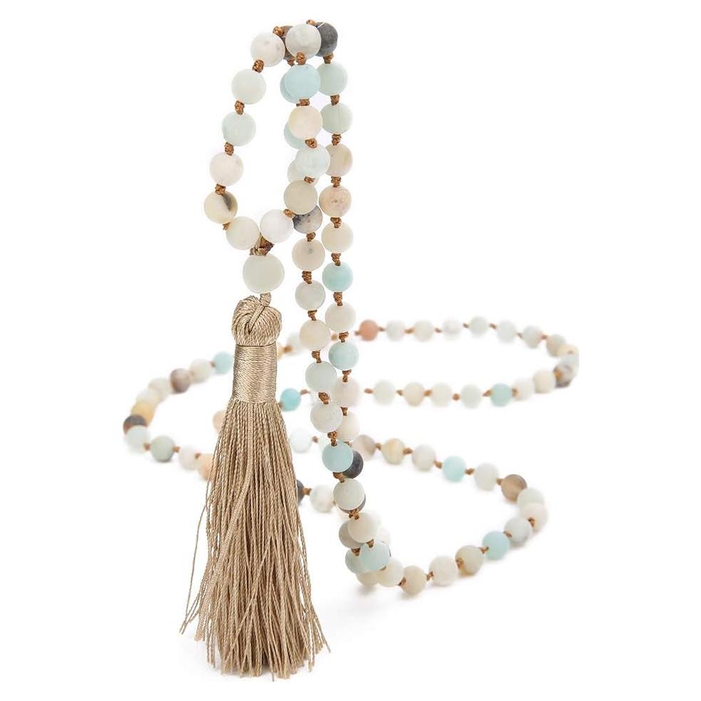 Collar Mala de Amazonita Natural 108 Cuentas 6mm Hecho a Mano