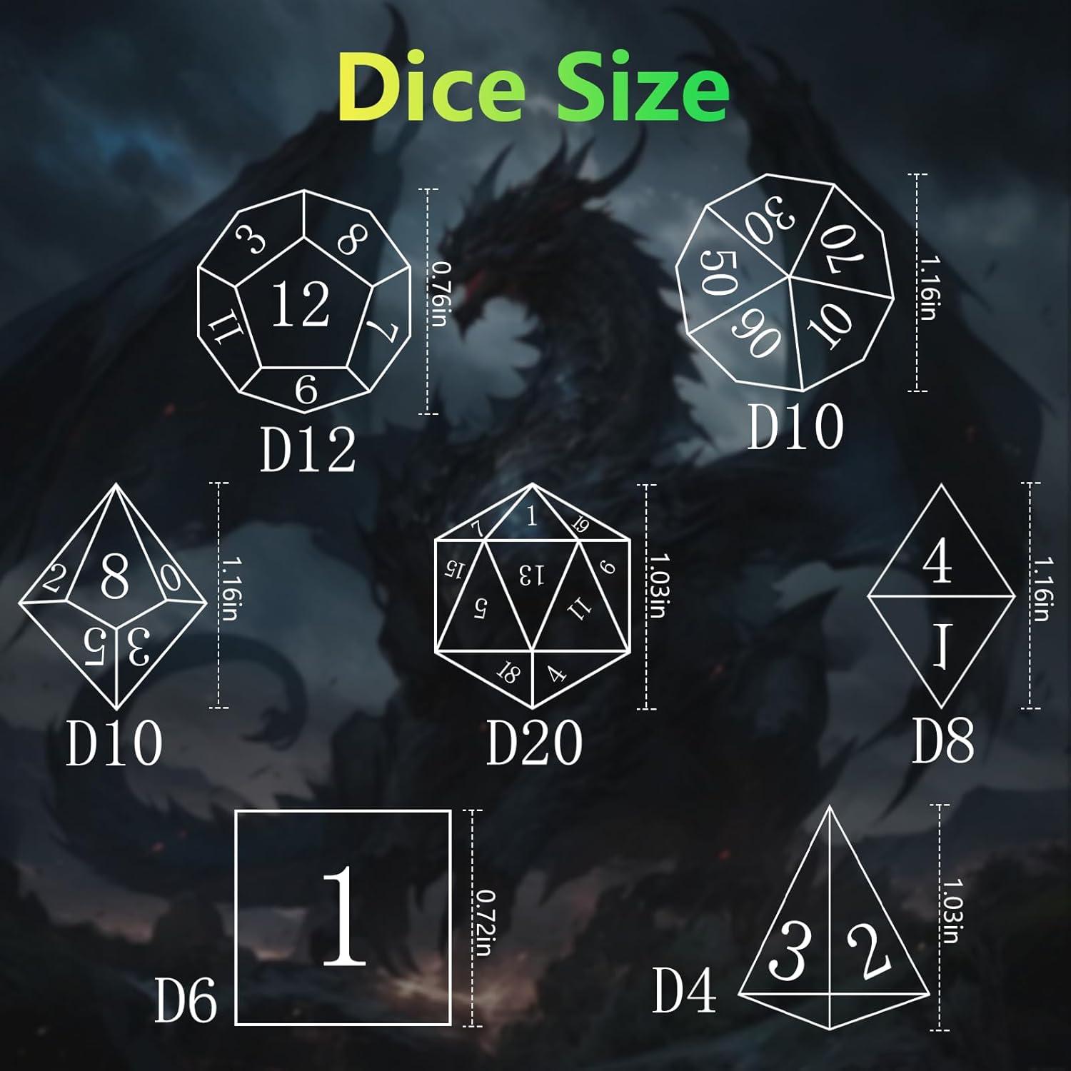 Conjunto de Dados Poliedricos EZUO 7pcs Verde Anillo Dorado