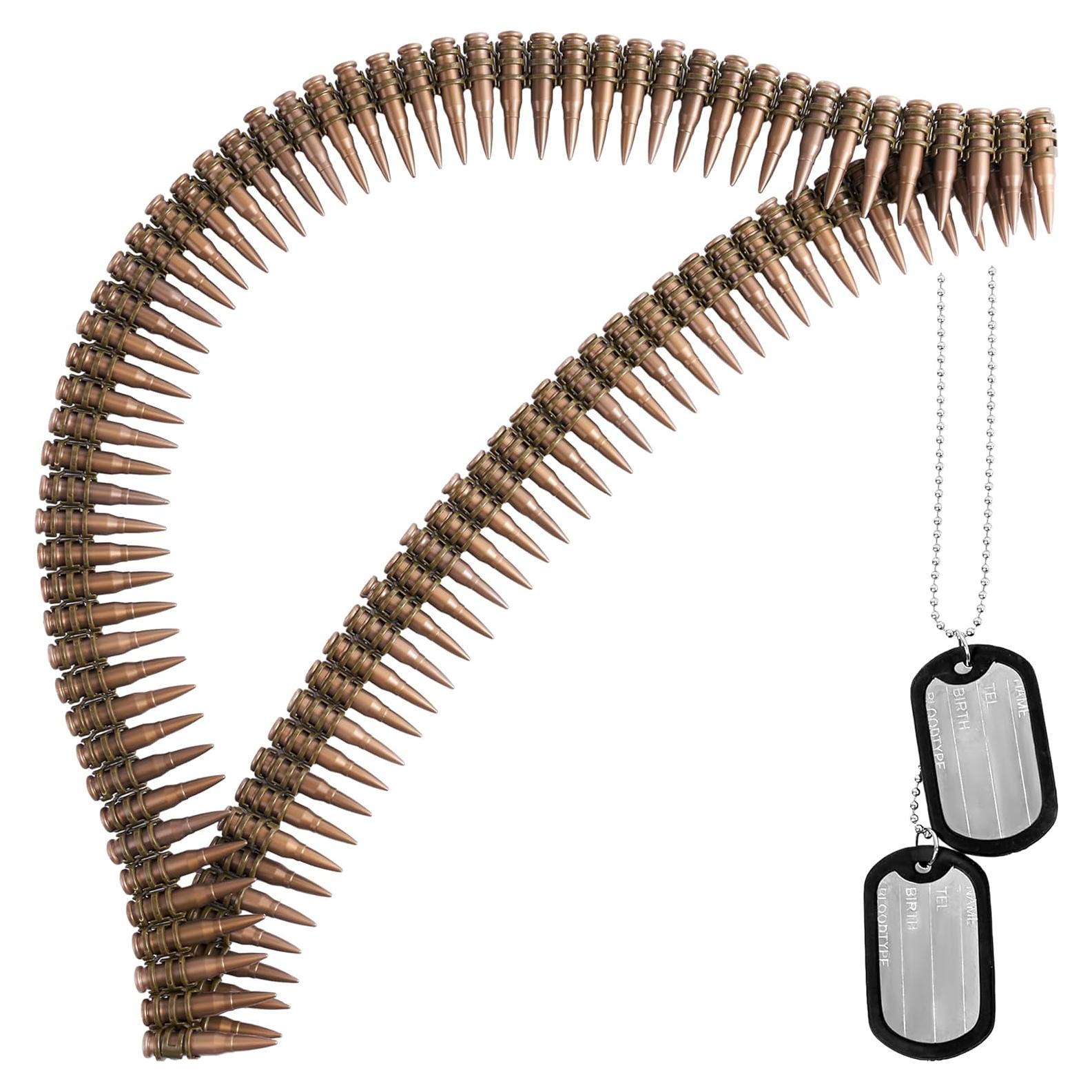 Spooktacular Creations Halloween Ammo Costume Accessories Included Army Bullet Belt with Fake Bullet and Dog Tag Necklace, Bandolier and Stainless Steel Military Tag Toy Set for Soldier Cosplay