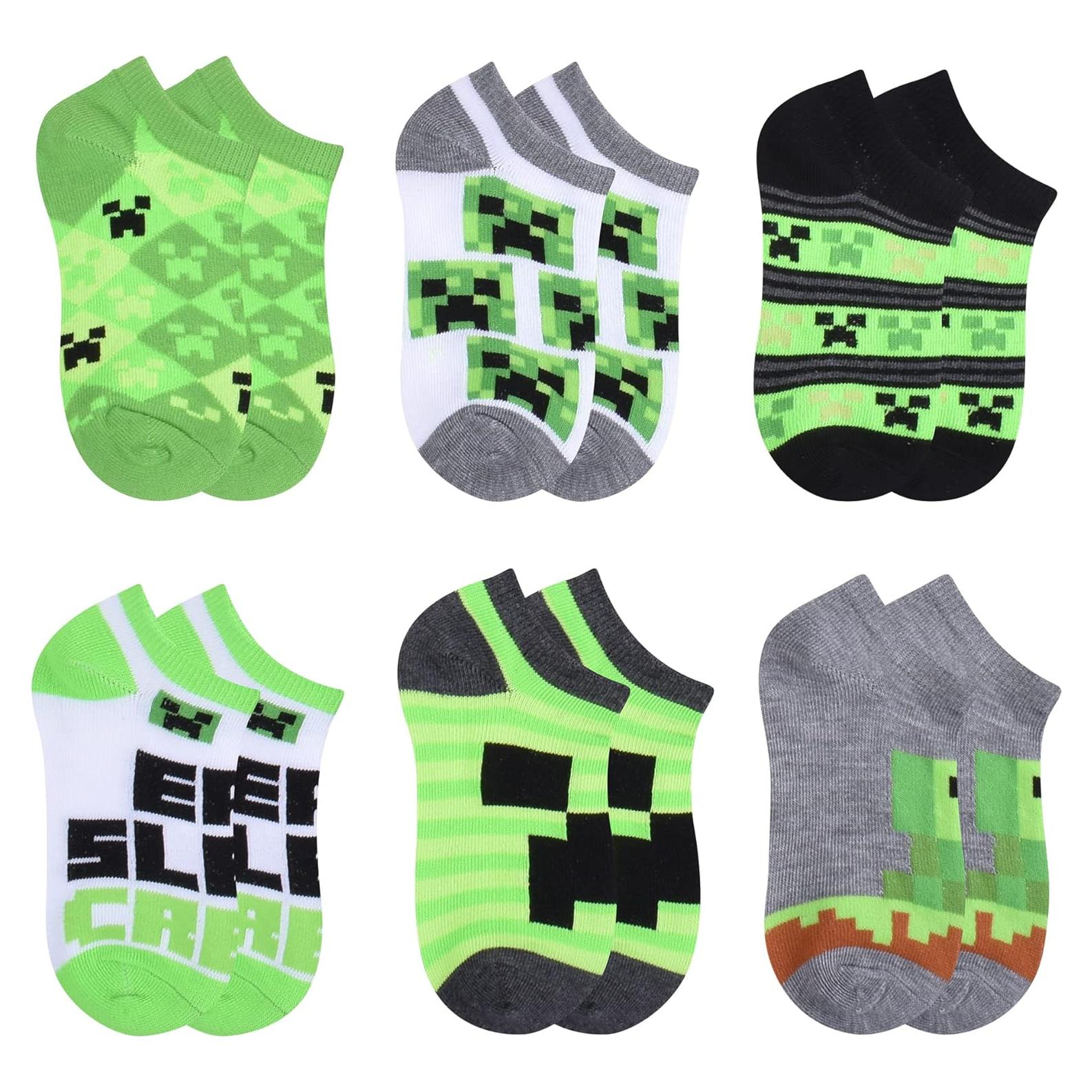 Calcetines Minecraft para Niños 6-8 Verde Medio 6-Pack