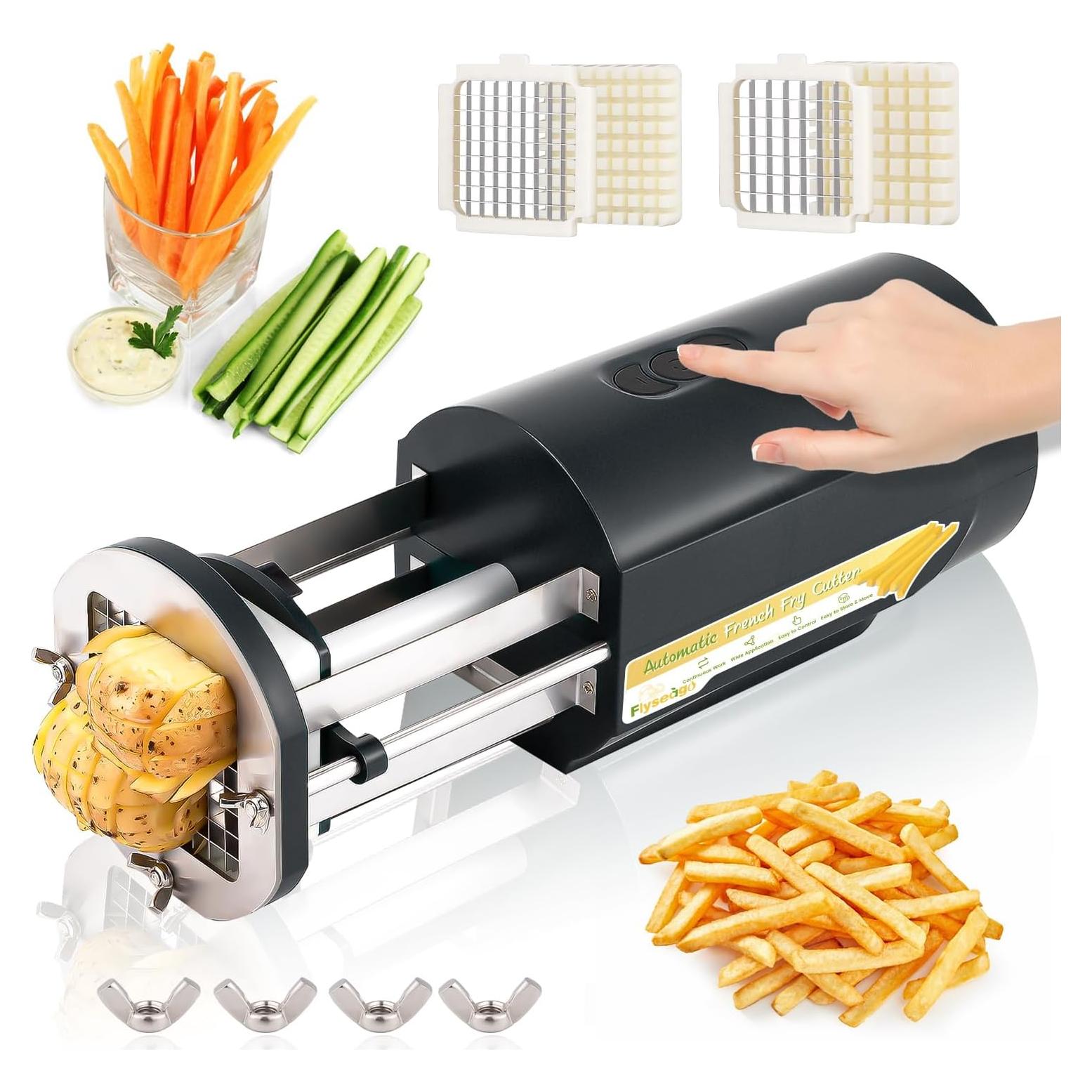 Cortadora de Papas Francesas Eléctrica Flyseago 2 Cuchillas 1.27cm 0.84cm