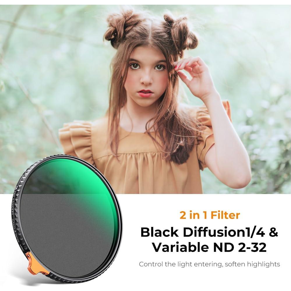 K&F CONCEPT 49mm Black Diffusion 1/4 Effect & Variable ND2-ND32 ND Filter 2-in-1 for Camera Lens with 28 Multi-Layer Coatings (Nano-X Series)