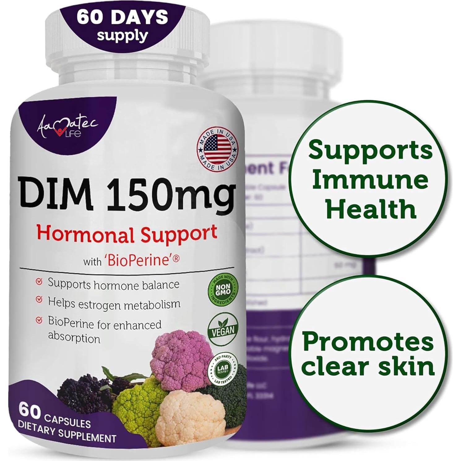 Suplemento Estrogénico DIM Amate Life 150mg 60 Cápsulas