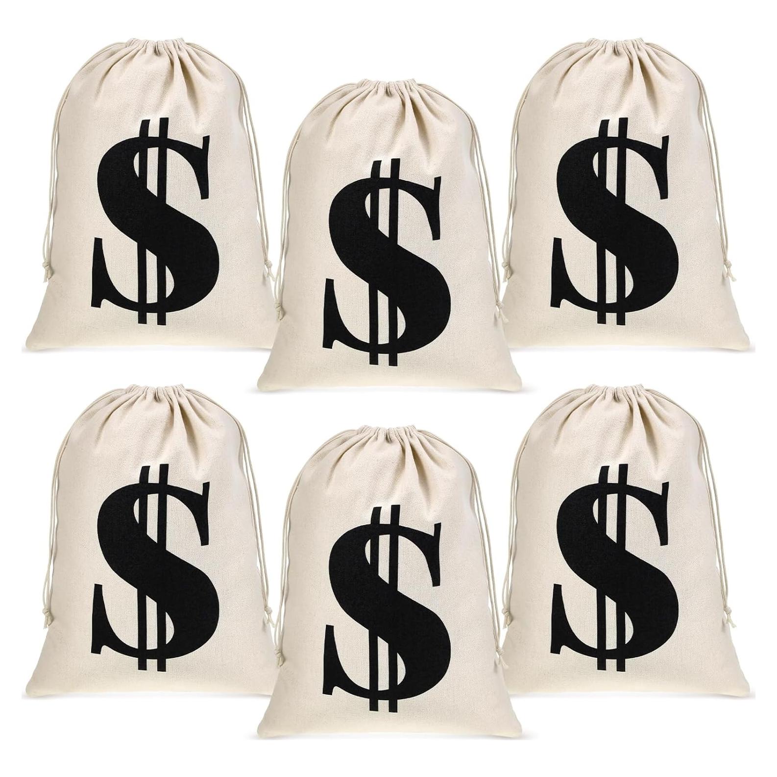 6 Bolsas de Dinero de Lona con Cierre de Cuerda 30x40cm Blancas