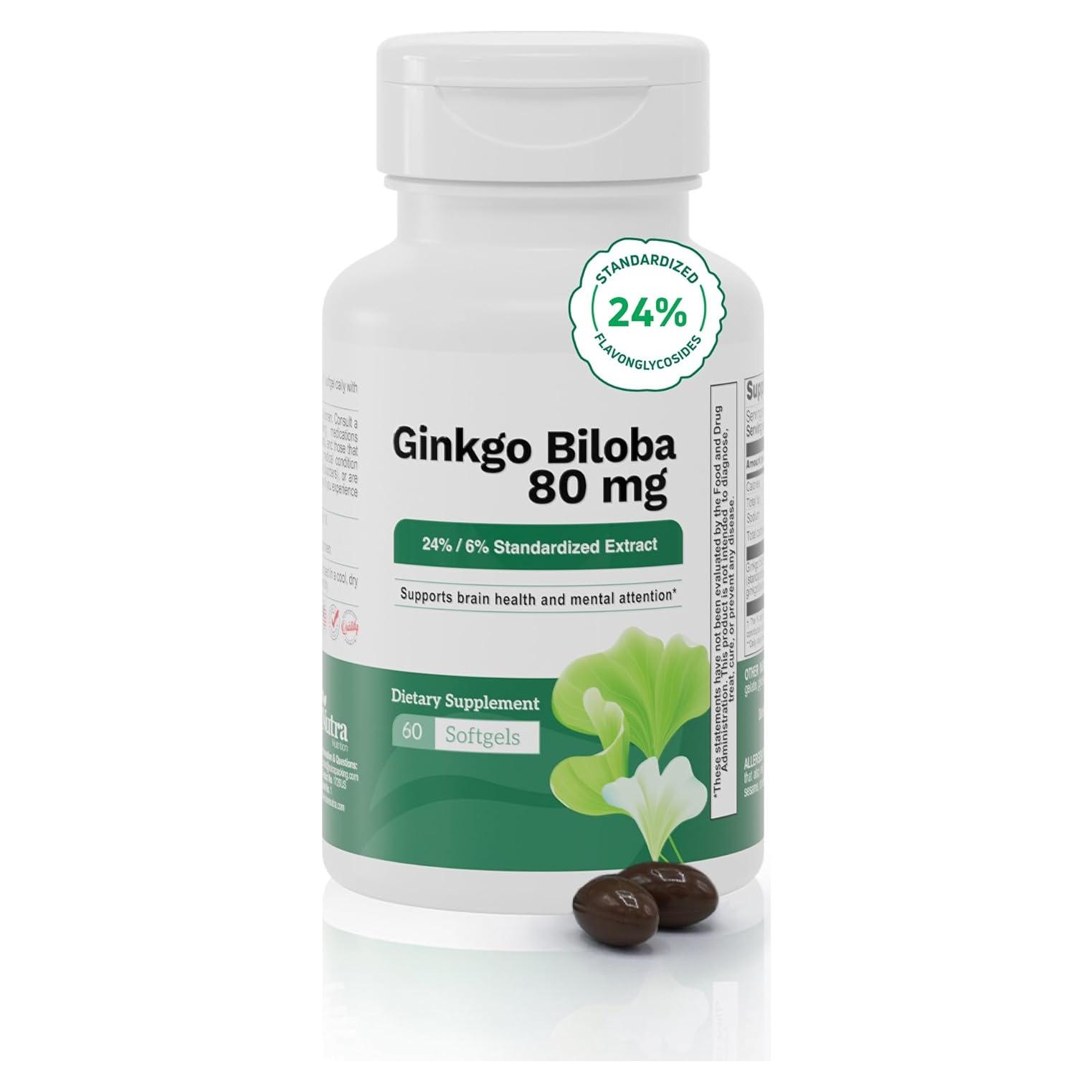 Suplemento Ginkgo Biloba 80 mg Nutra - Memoria y Salud Cerebral (60 Softgels)