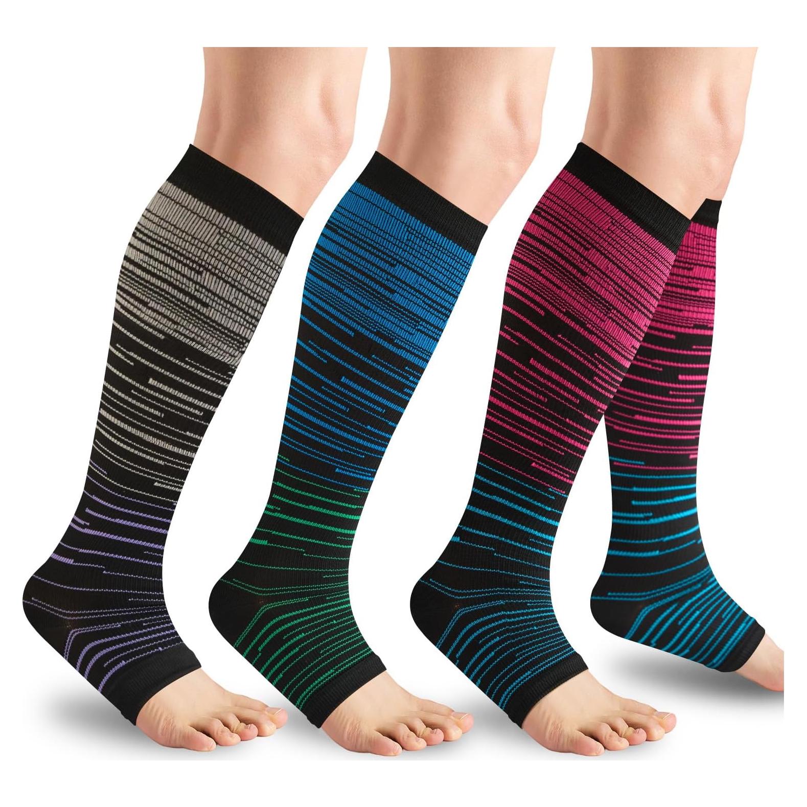 Calcetines de Compresión Abiertos Unisex 15-20 mmHg - 3 Pares