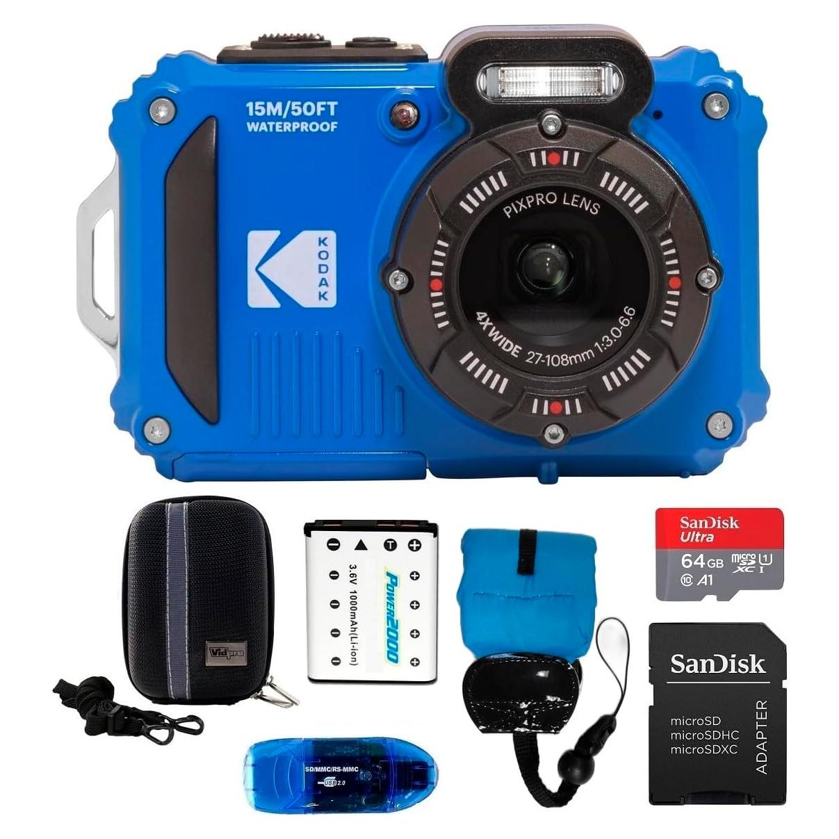 Cámara Digital Impermeable Kodak PIXPRO WPZ2 Azul + 64GB