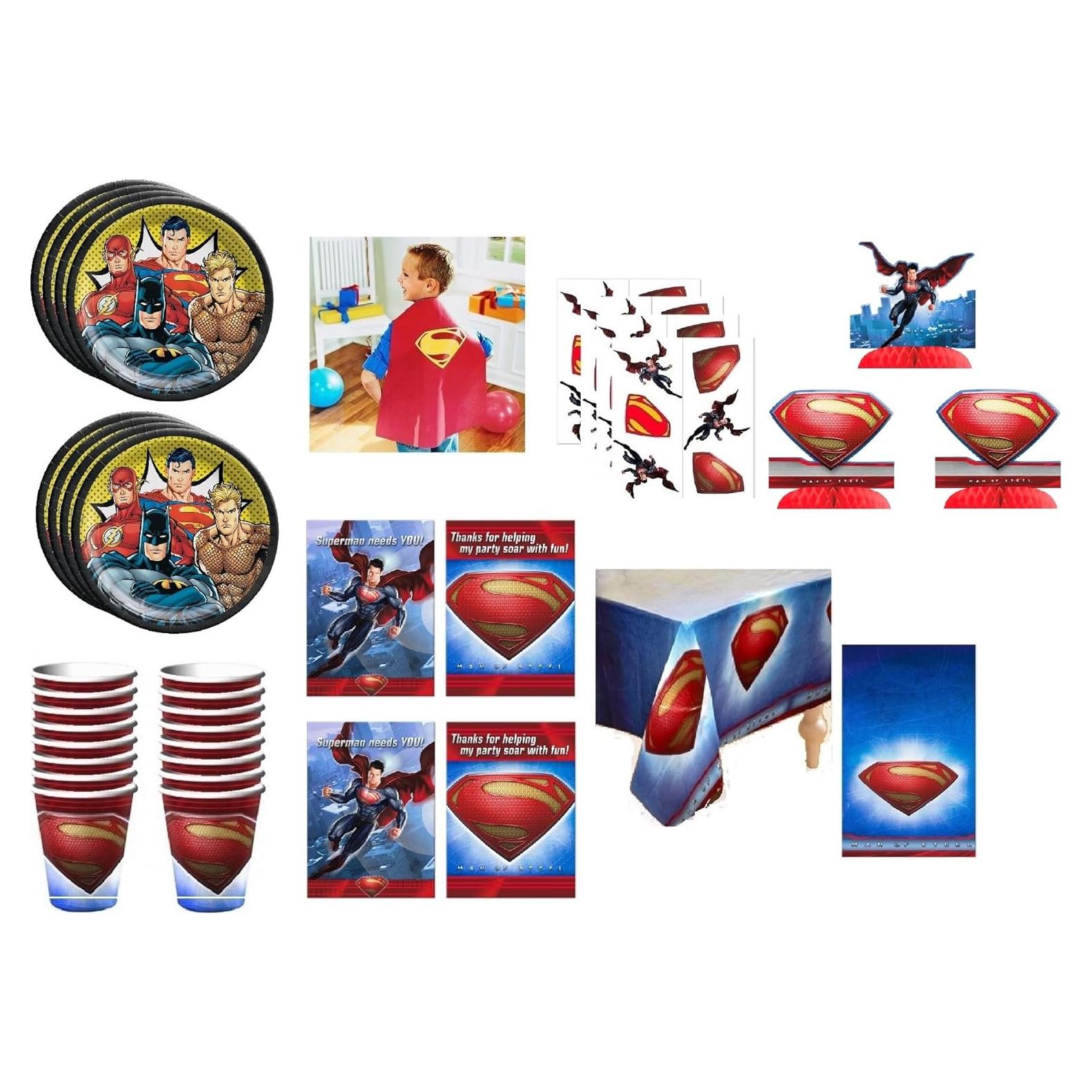 Suministros de Fiesta Superman - Paquete 16 Platos, Vasos y Más