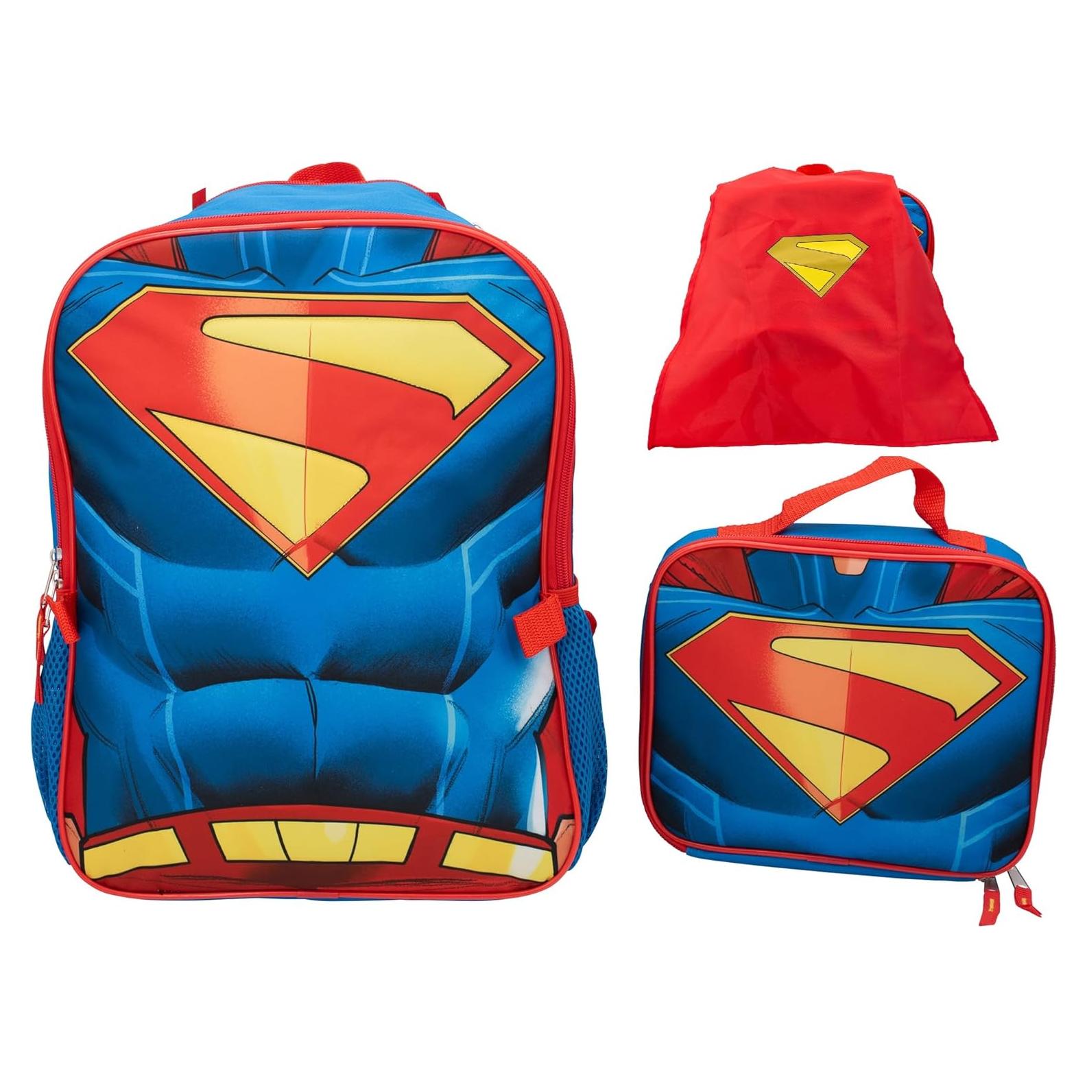 Set de Mochila Escolar Superman 2 Piezas 40.64 cm con Capa