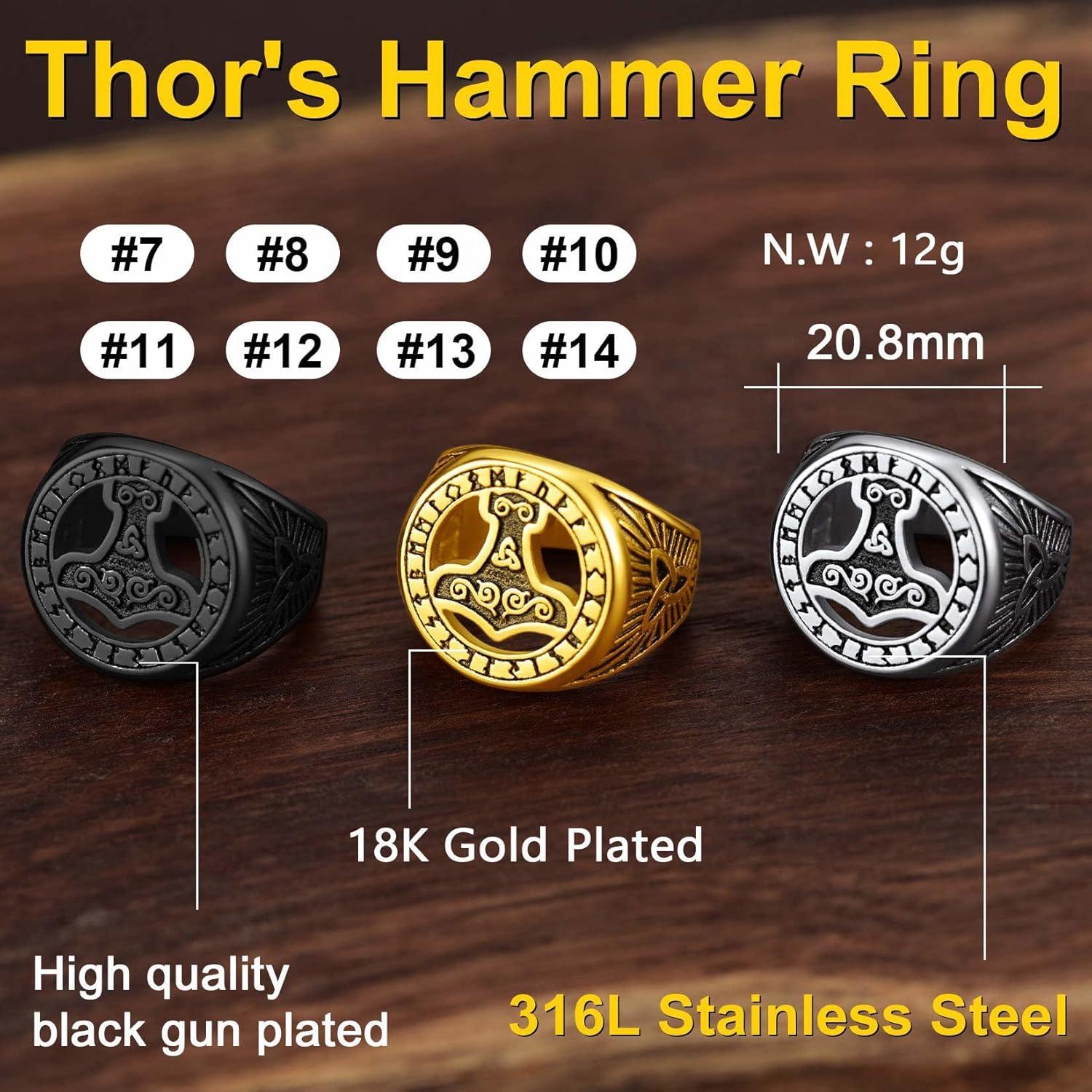 Anillo Viking Celta Martillo de Thor ChainsProMax Acero 07-14