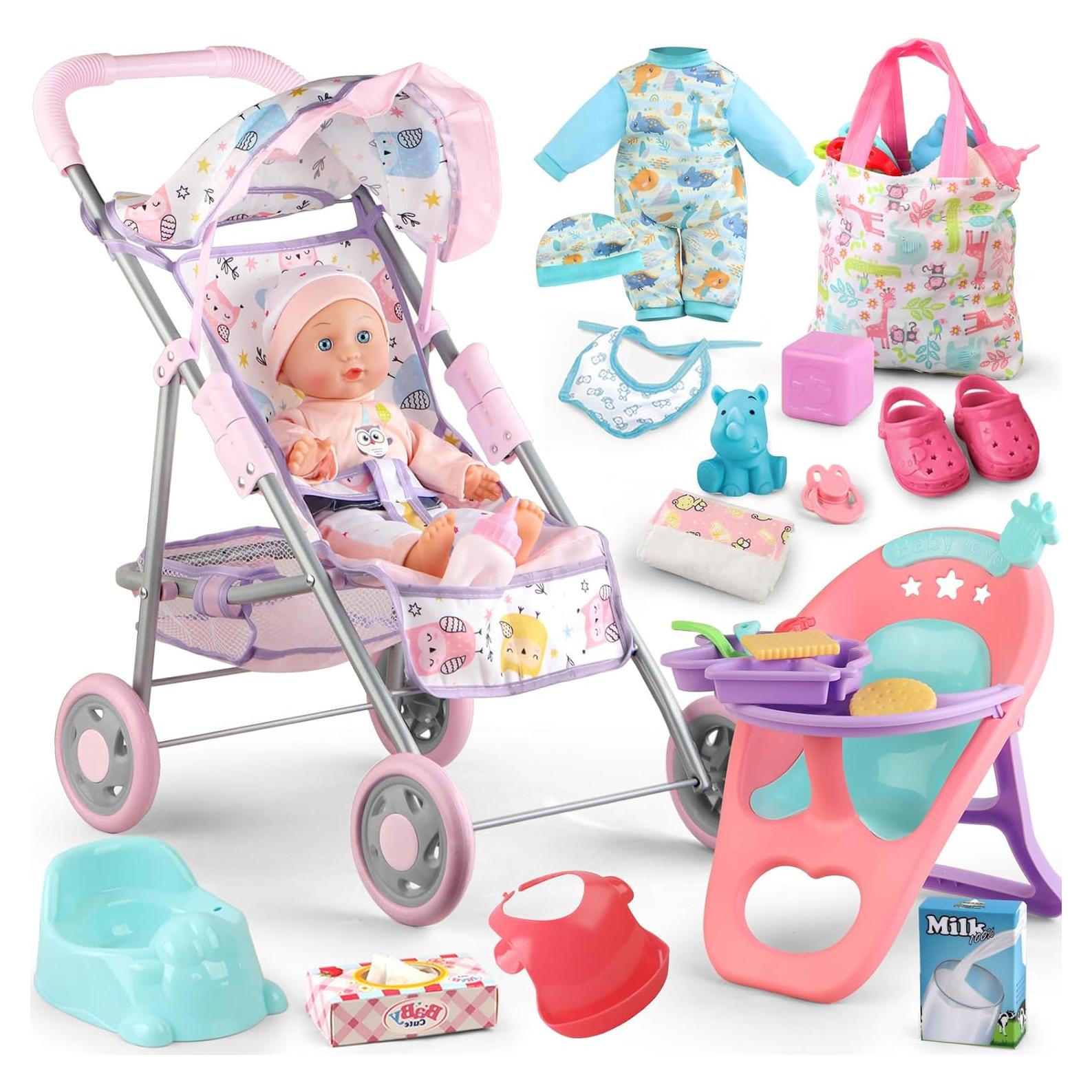 Juego de Carrito de Muñeca Plegable con Accesorios - 31.75 cm
