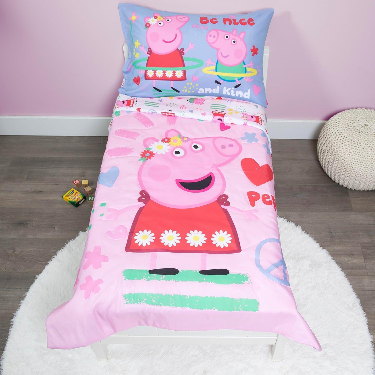 Juego de Ropa de Cama Peppa Pig 4 Piezas Rosa Microfibra