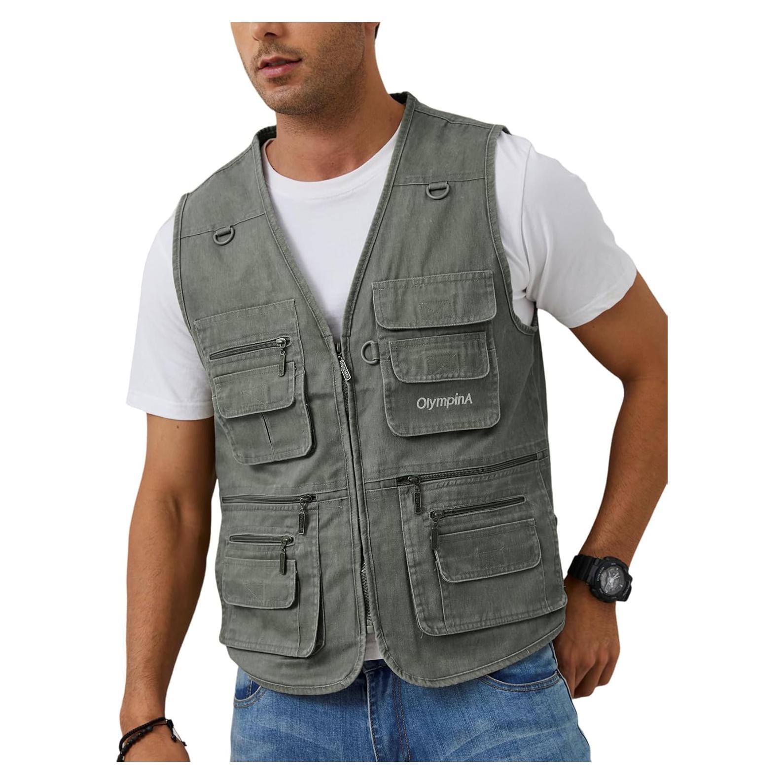 Chaleco de Pesca Gihuo para Hombre con 16 Bolsillos Verde Militar