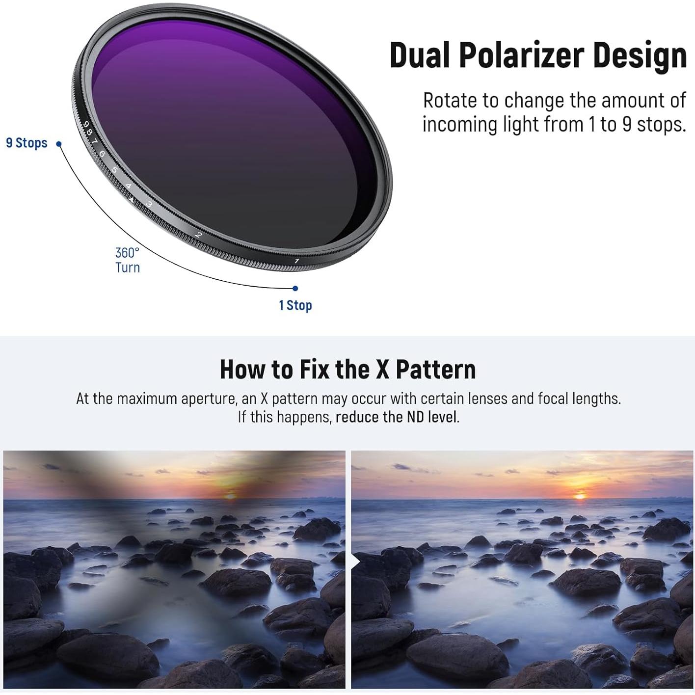 Filtro ND Variable 58mm NEEWER + Filtro Difusión Negra 1/4