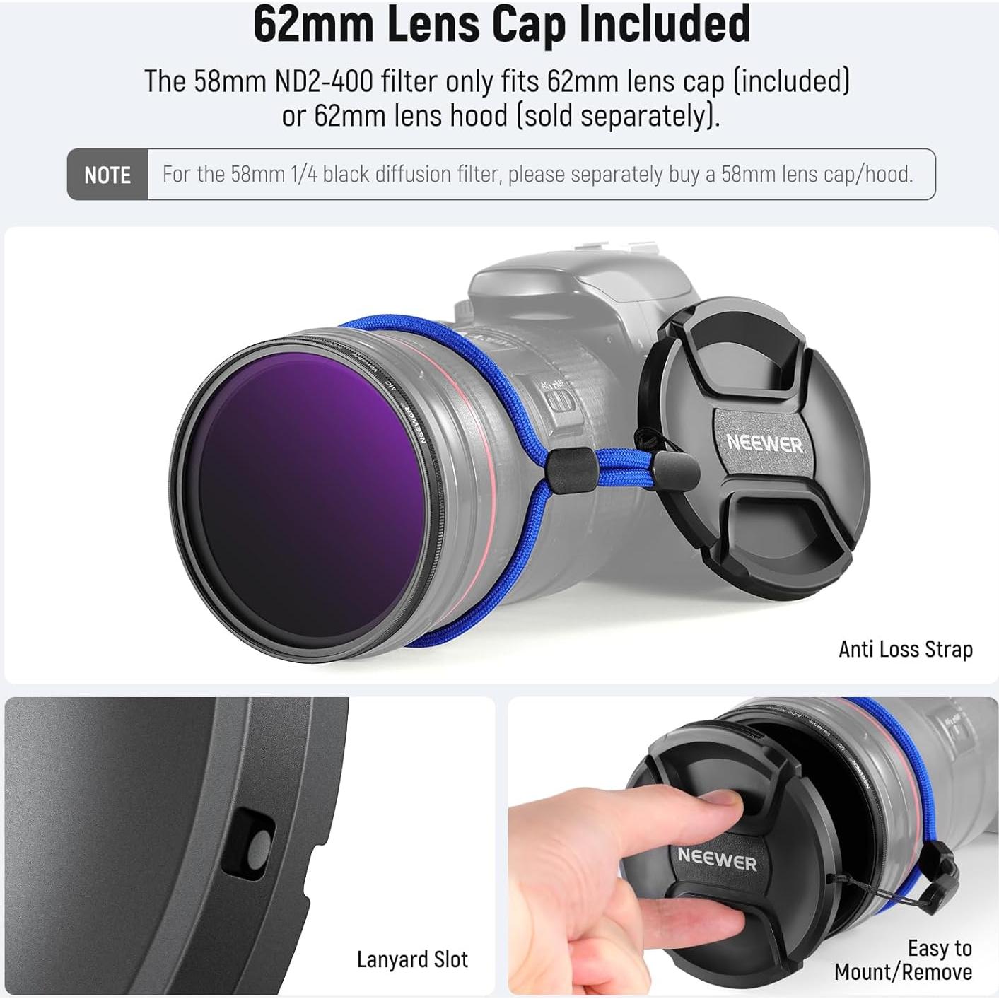 Filtro ND Variable 58mm NEEWER + Filtro Difusión Negra 1/4
