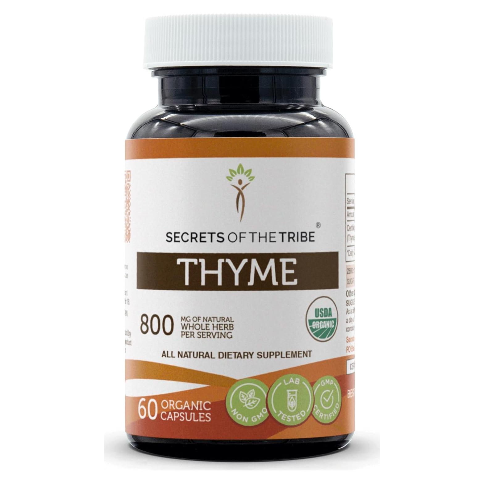 Cápsulas de Tomillo Orgánico USDA Secretos de la Tribu 60 Unidades