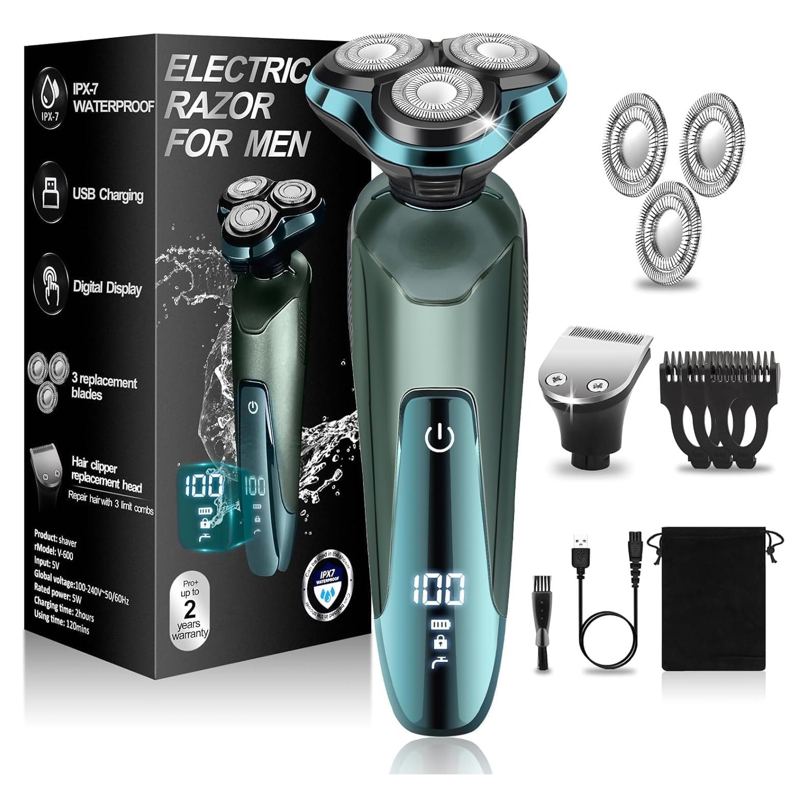 Afeitadora eléctrica Sakioo para hombres IPX7 con cuchillas de repuesto