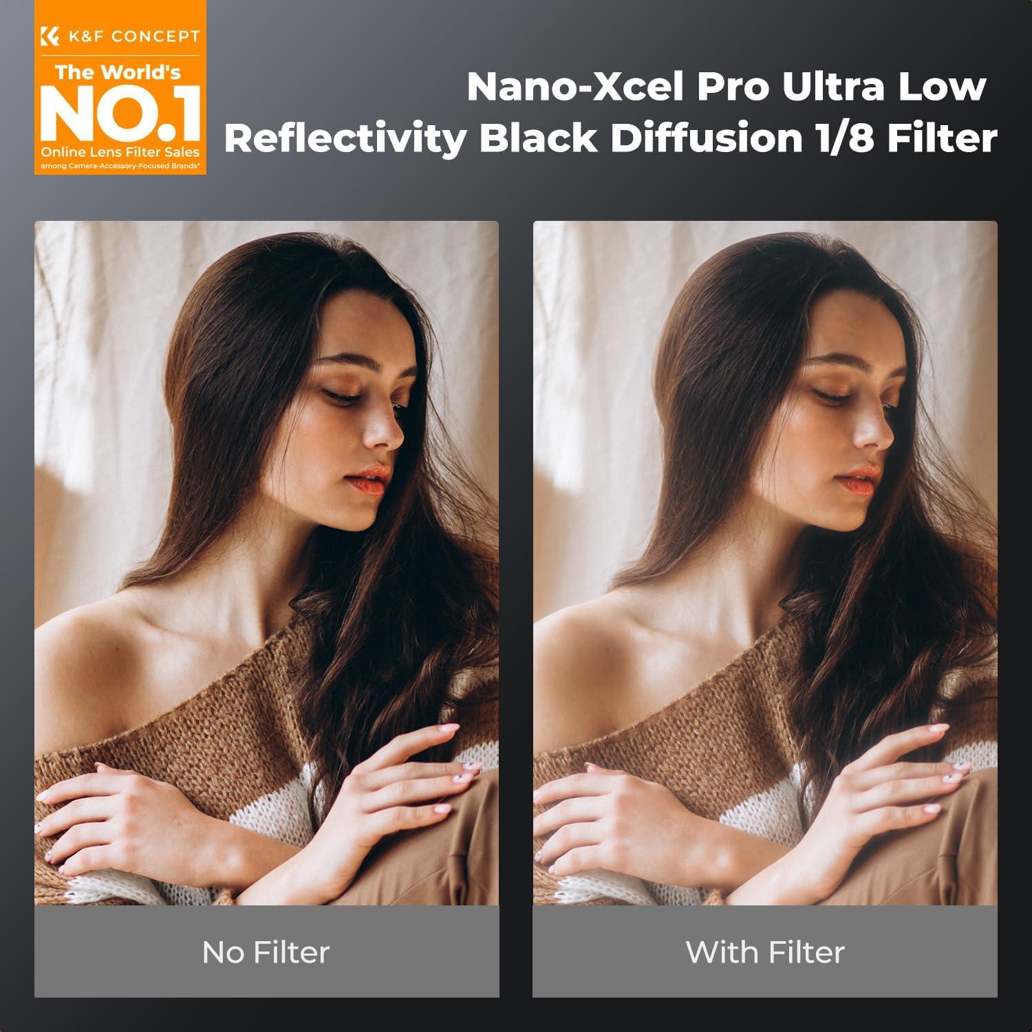 K&F CONCEPT 67mm Black Diffusion 1/8 Filter Mist Cinematic Effect Black Diffusion Filter with 36 Multi-Layer Coatings for Video/Vlog/Portrait Photography (XPRO Series)