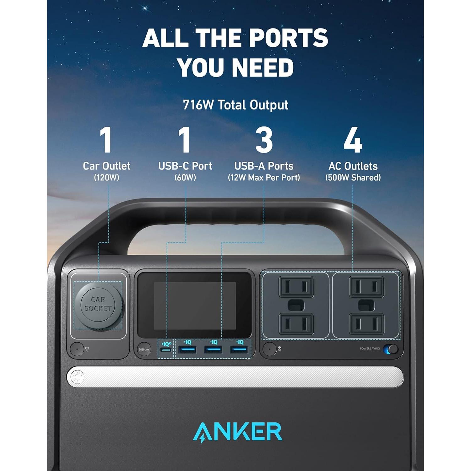 Estación de Energía Portátil Anker 535, 512Wh, 500W, 9 Puertos