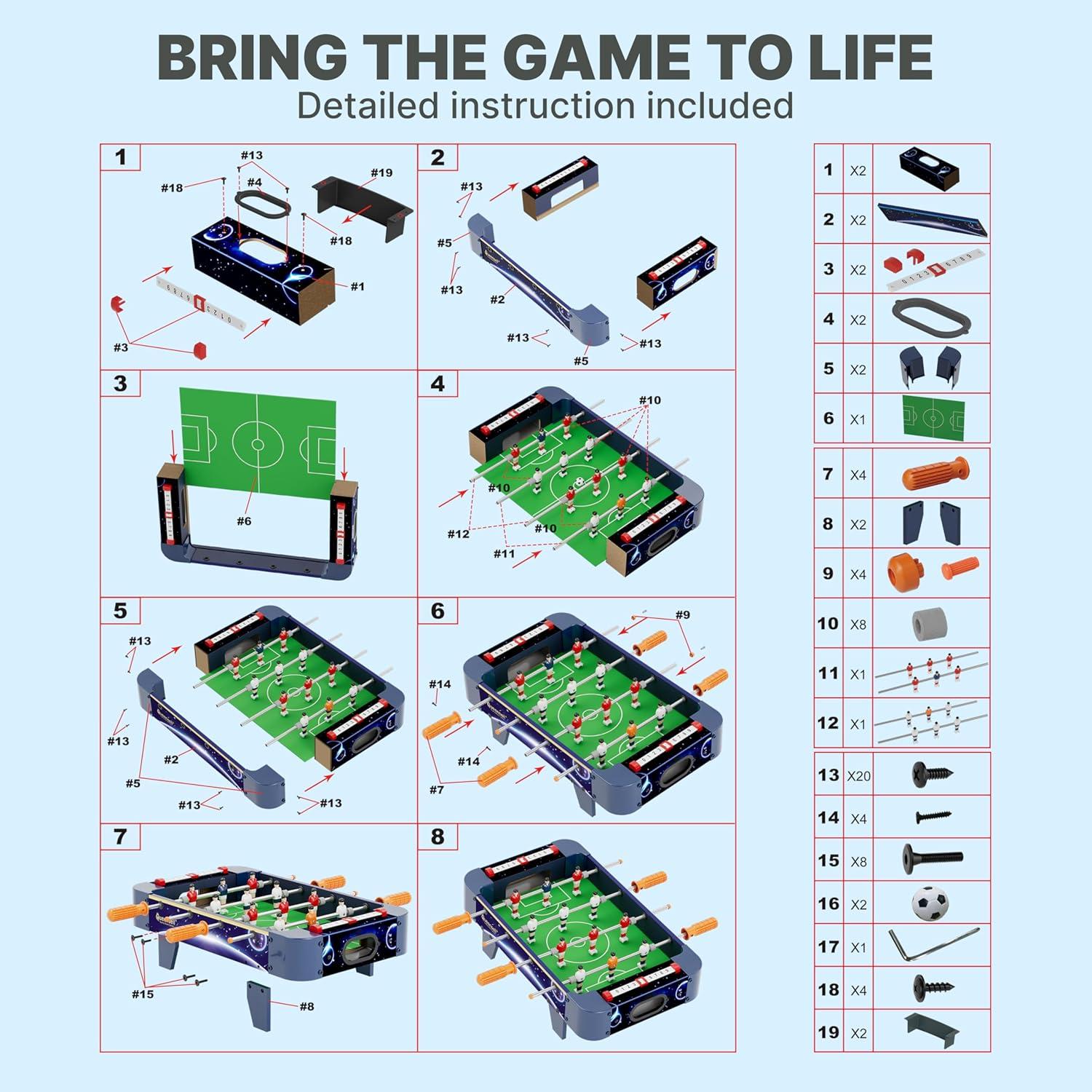 Mesa de Futbolín Mini Queensell 53x31 cm para Niños y Adultos