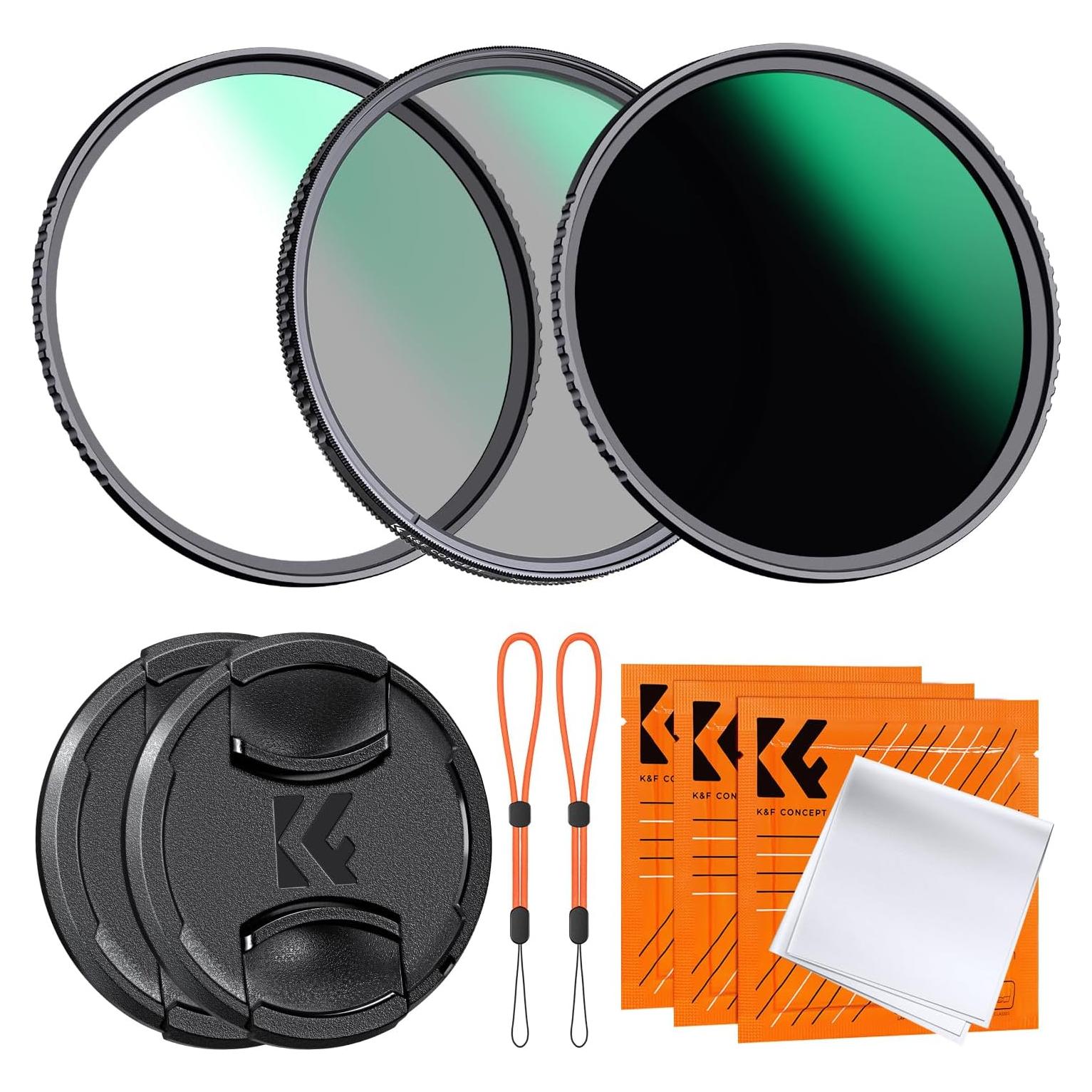 K&F CONCEPT 49mm CPL MCUV ND1000 Lens Filter 2 Lens Caps Kits Waterproof Polarizing + UV Protection + Fixed Neutral Density Camera Lens Filter with 24 Layer Coatings