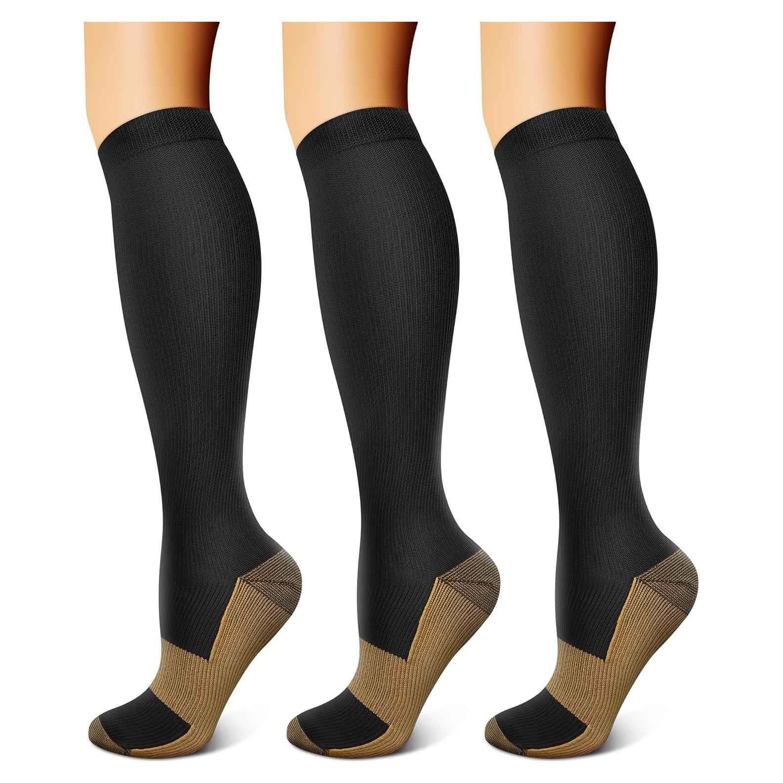 Calcetines de Compresión de Cobre FEYHAY 3 Pares 15-20 mmHg