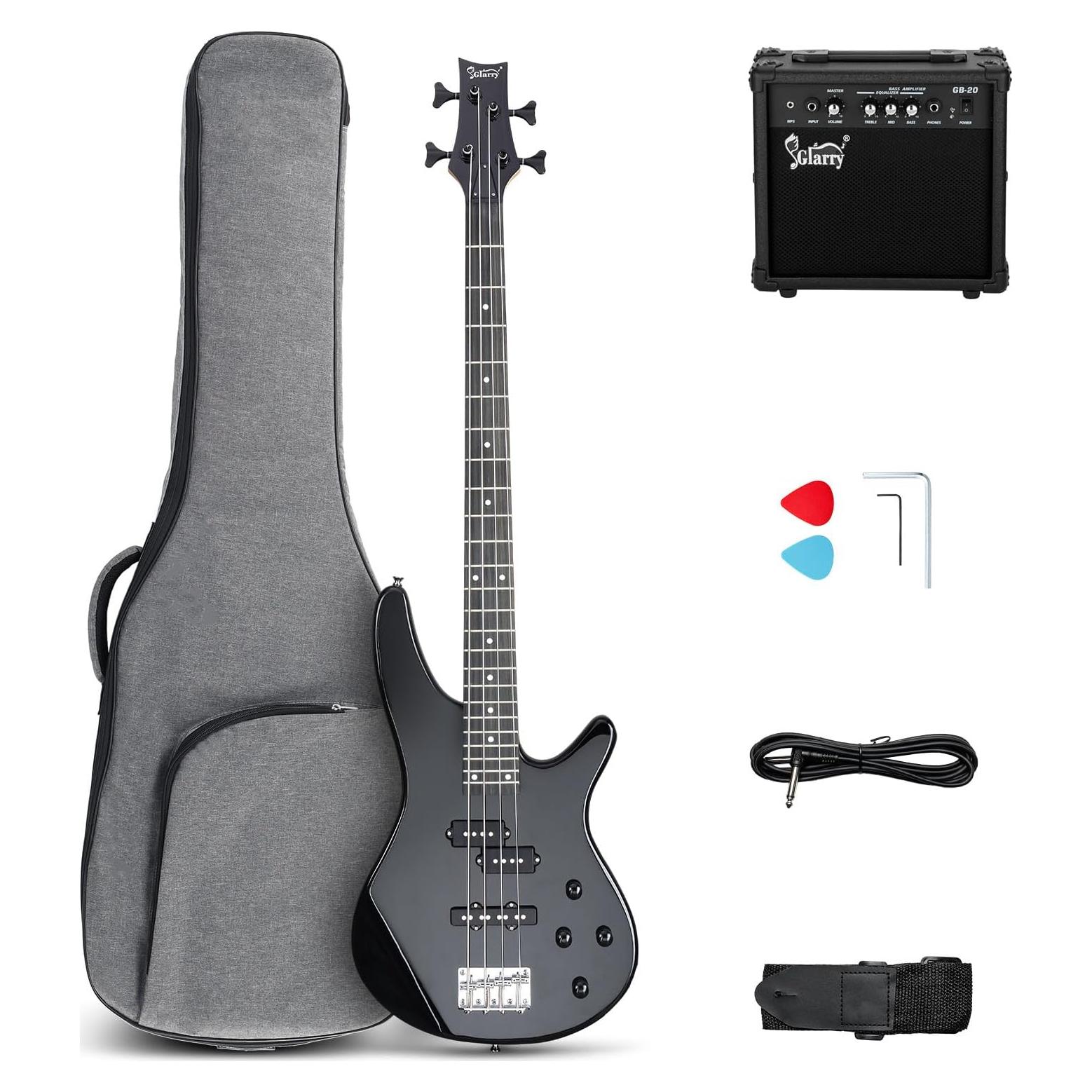 Guitarra Bajo Eléctrico Glarry 4 Cuerdas Completo Negro