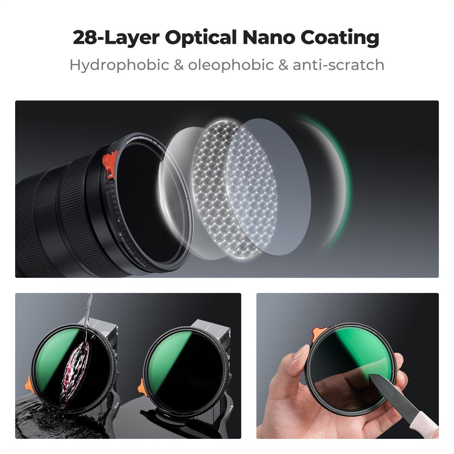 K&F CONCEPT 49mm Ultra-Low Reflectivity Putter Variable ND Filter ND2-ND400 (1-9 Stops) 28 Multi-Layer Coatings AGC Glass Adjustable Neutral Density Camera Lens Filter (Nano-X Series)