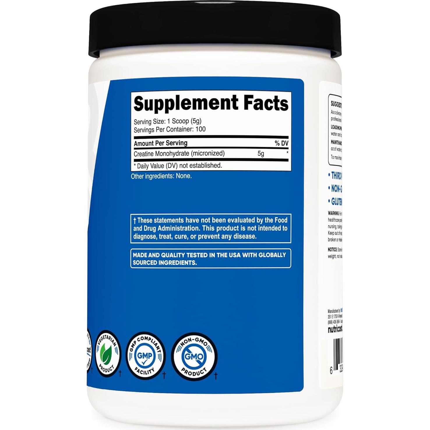 Creatina Monohidratada Micronizada Nutricost 500g - 100 Porciones