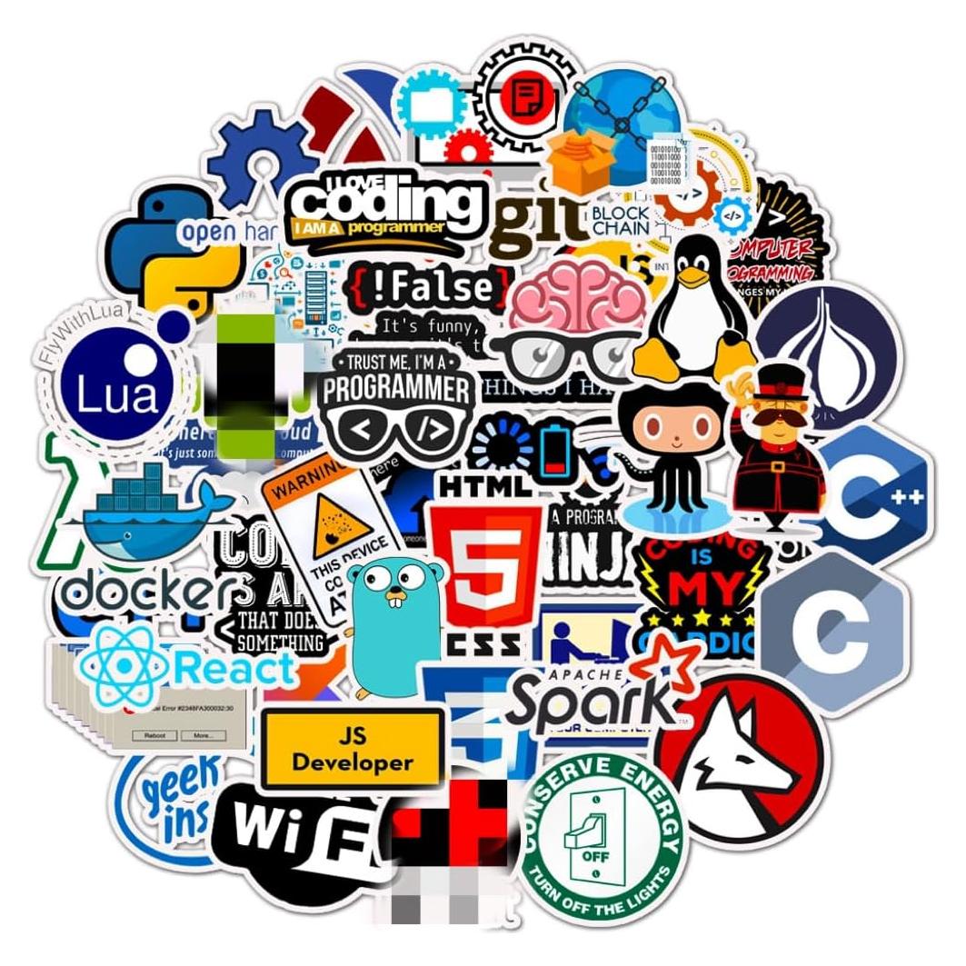 Pegatinas de Programación Tuqiso - 50 pcs Duraderas e Impermeables