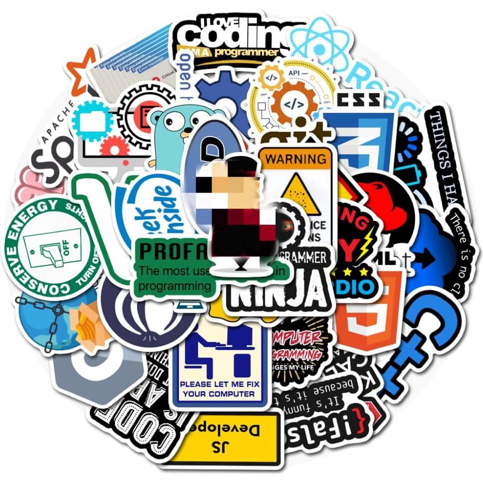 Pegatinas de Programación Tuqiso - 50 pcs Duraderas e Impermeables