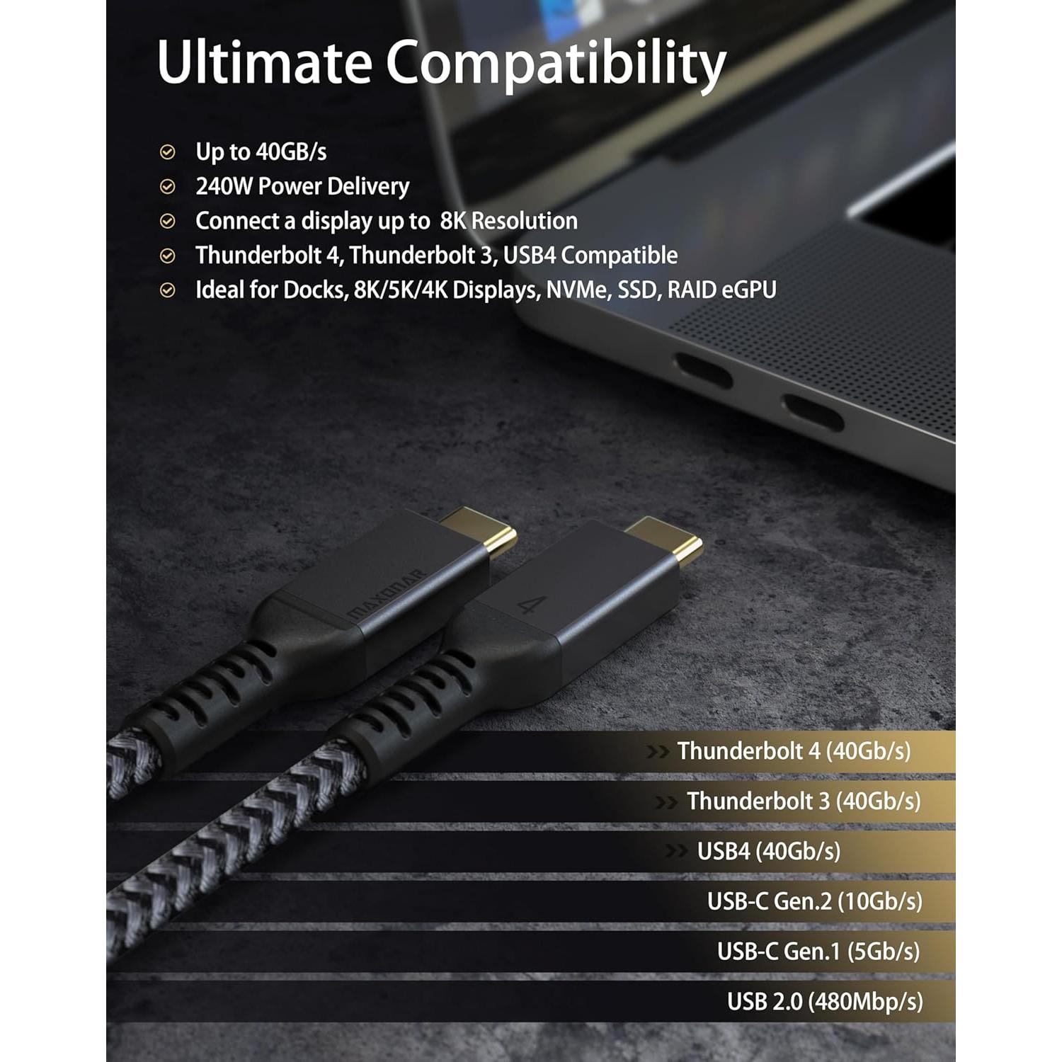 Cable Thunderbolt 4 Maxonar 1.01m 240W 40Gbps 8K/5K