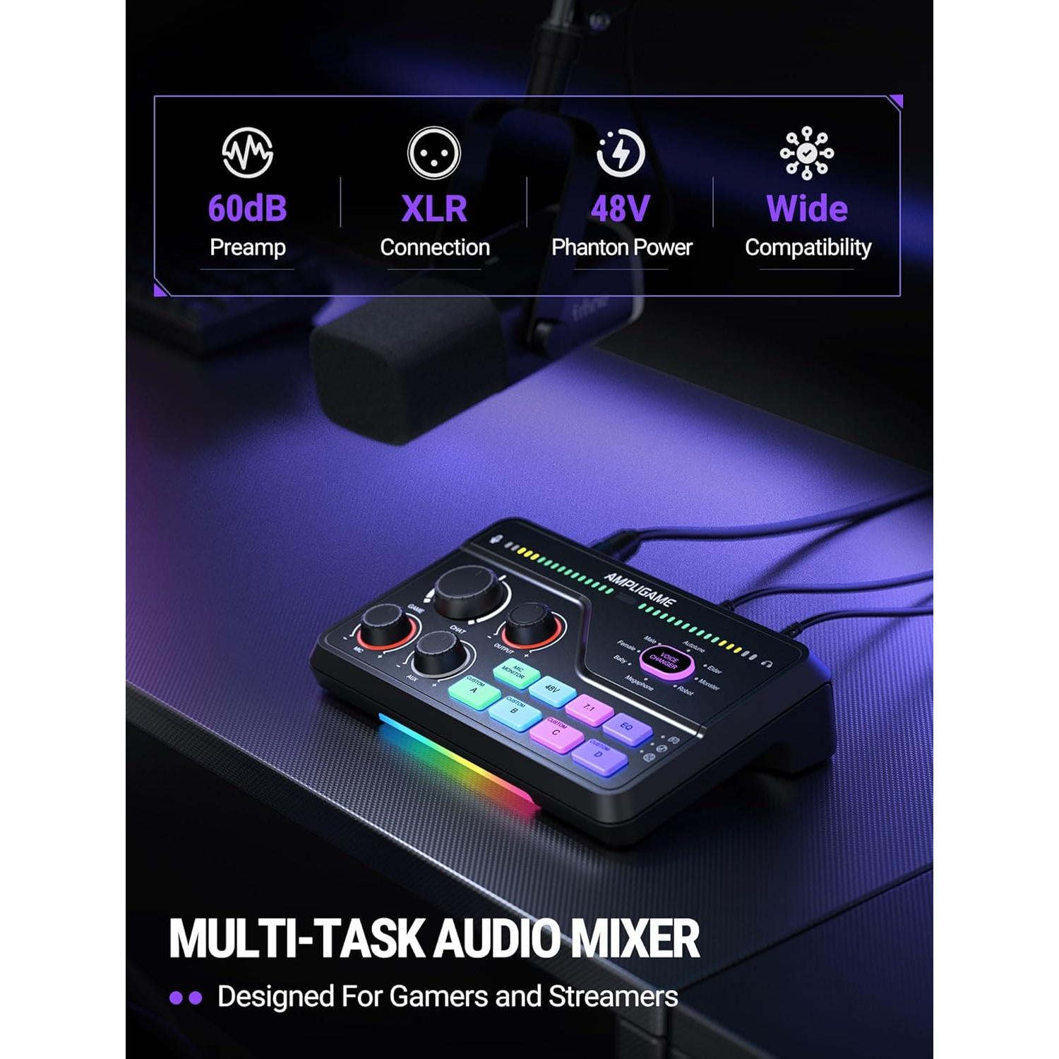 Mezclador de Audio Gaming Fifine SC8 - 7.1 Surround, RGB, XLR
