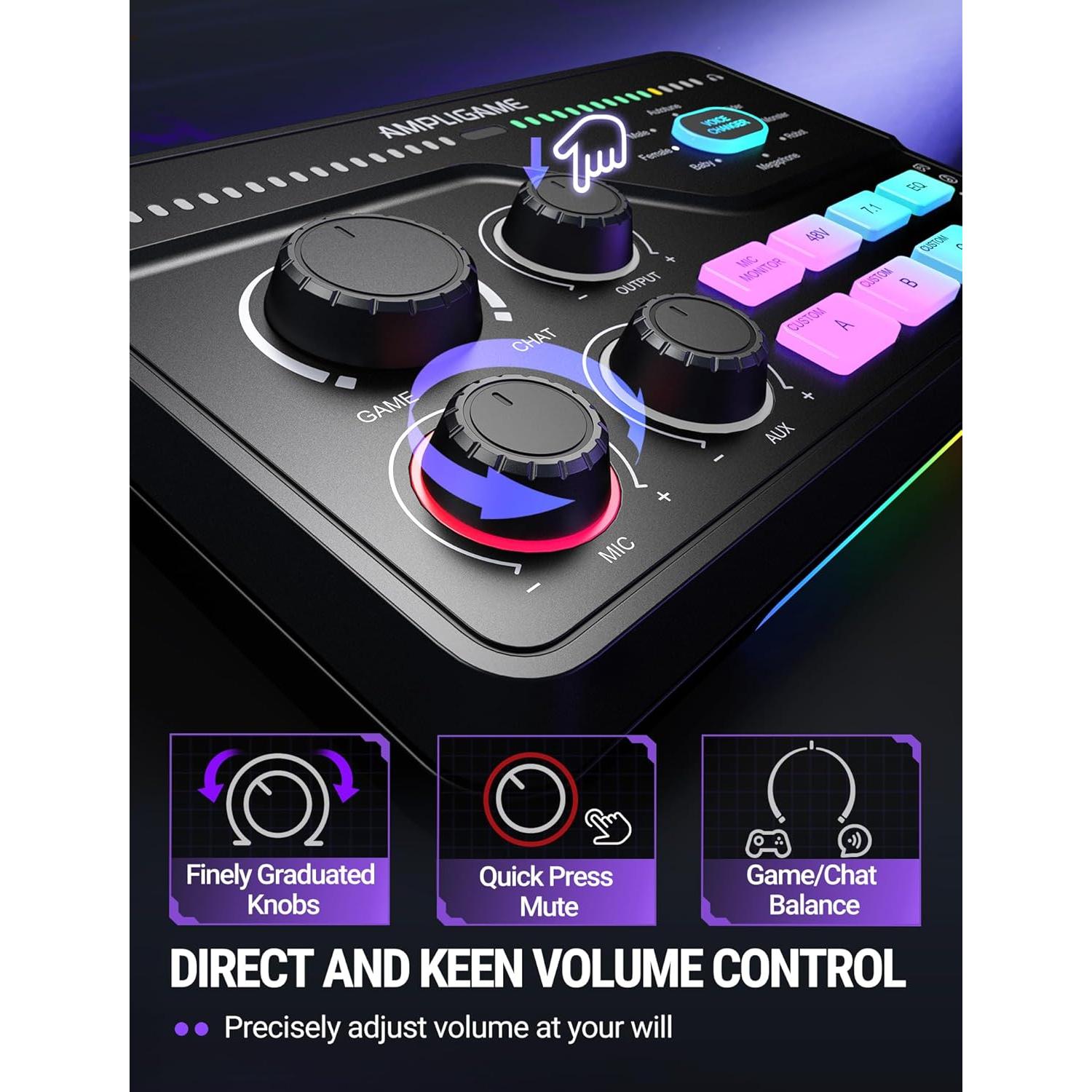 Mezclador de Audio Gaming Fifine SC8 - 7.1 Surround, RGB, XLR