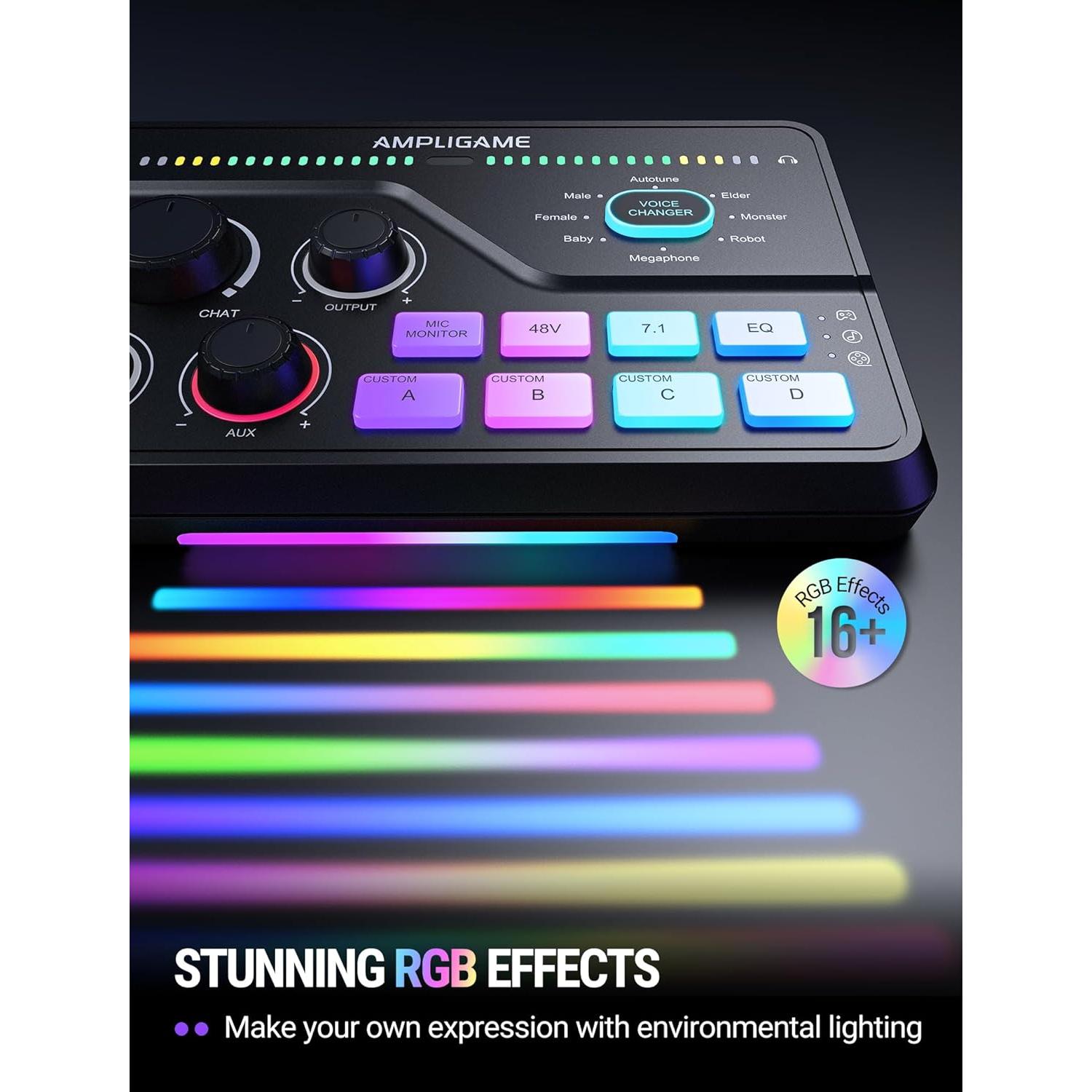 Mezclador de Audio Gaming Fifine SC8 - 7.1 Surround, RGB, XLR