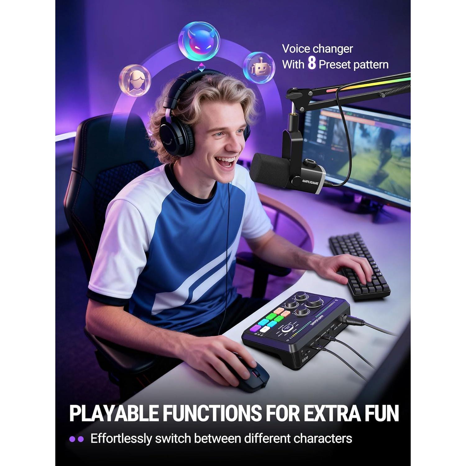 Mezclador de Audio Gaming Fifine SC8 - 7.1 Surround, RGB, XLR