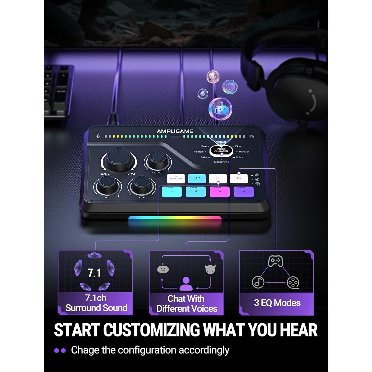 Mezclador de Audio Gaming Fifine SC8 - 7.1 Surround, RGB, XLR