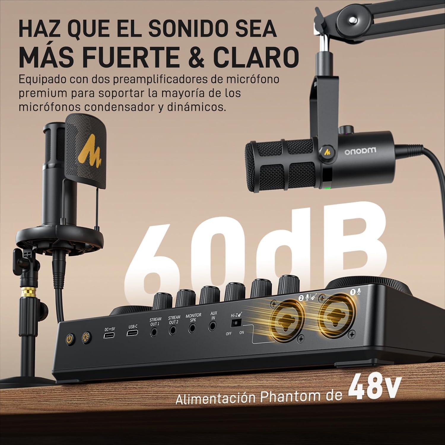 Mezclador de Audio Maono E2 Gen2 para Podcasting XLR Doble
