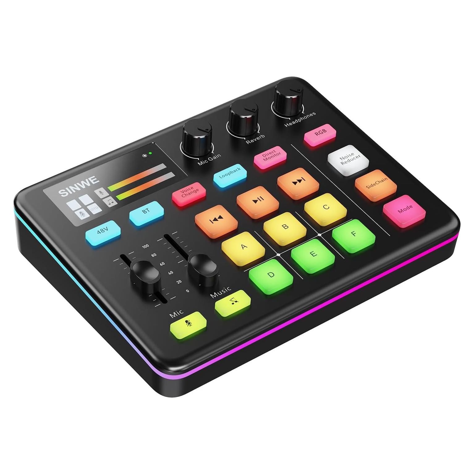 Mezclador de Audio Gaming SINWE G1 con RGB y Preamp 48V