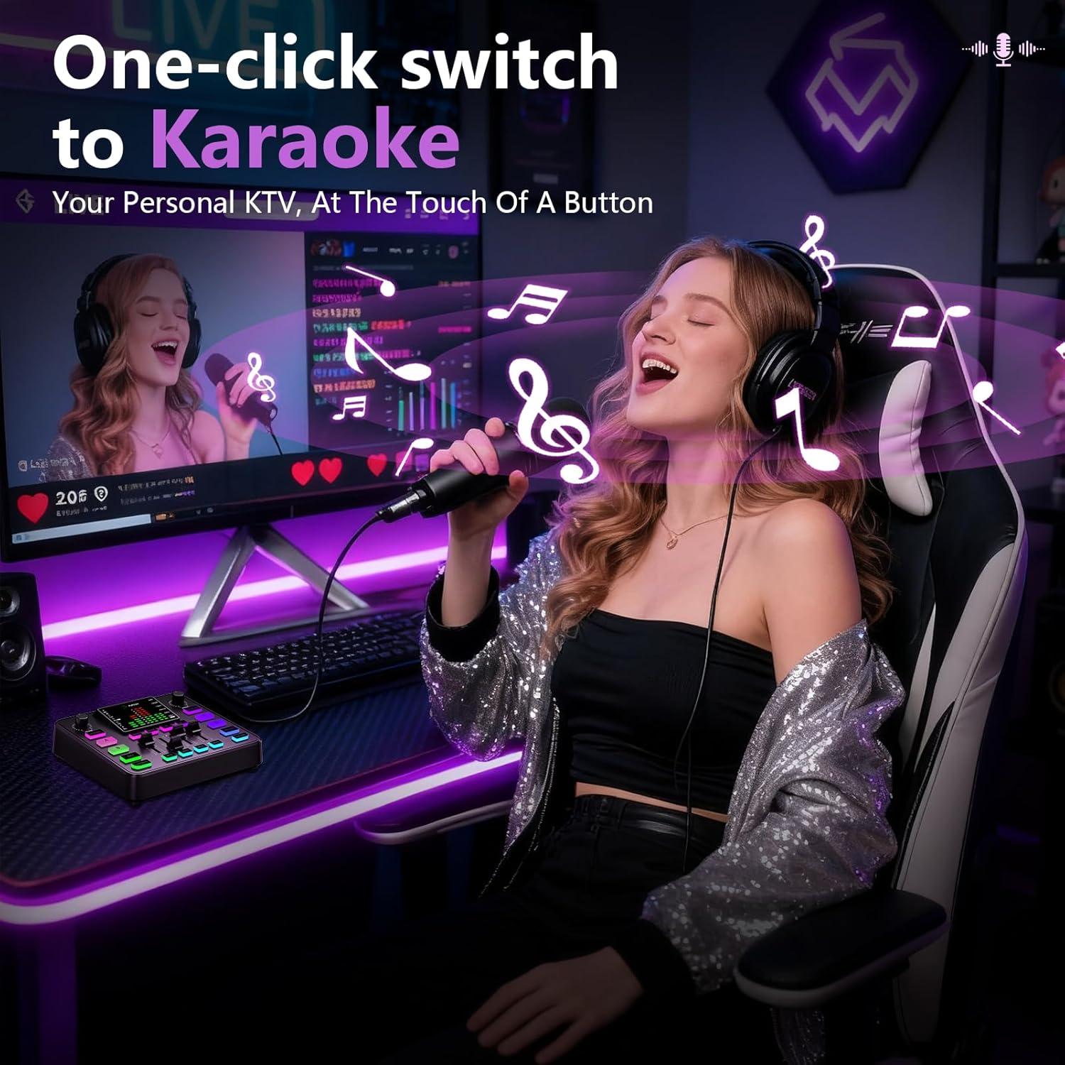 Mezclador de Audio Gaming Pupgsis T12S-B, Cancelación de Ruido, RGB