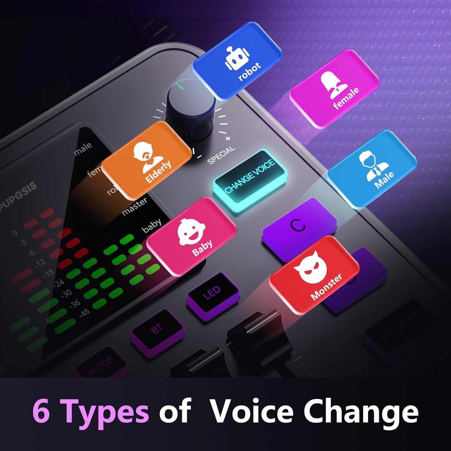 Mezclador de Audio Gaming Pupgsis T12S-B, Cancelación de Ruido, RGB