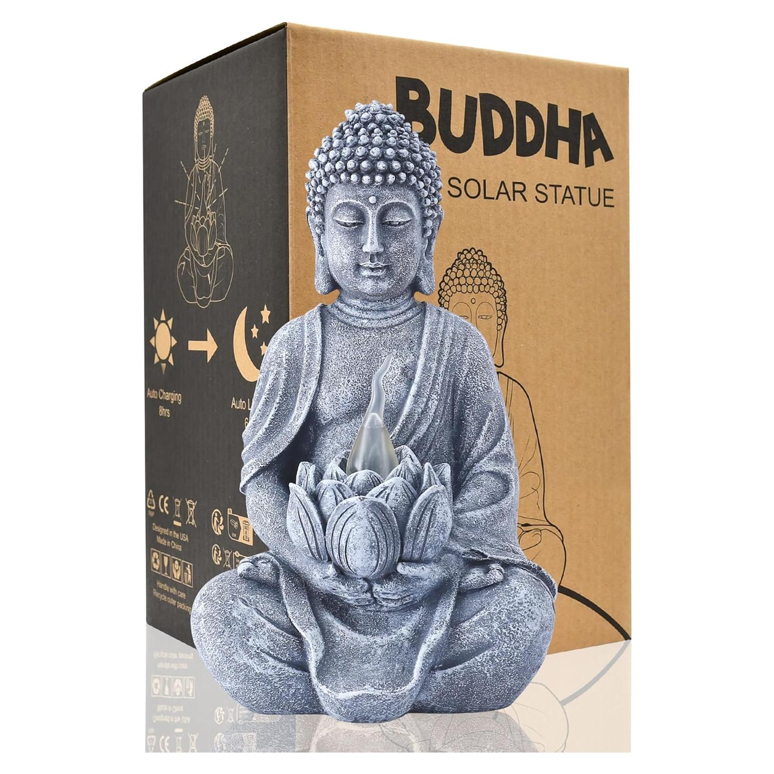 Estatua de Buda Goodeco con Loto Solar 20.6 cm Resina Gris